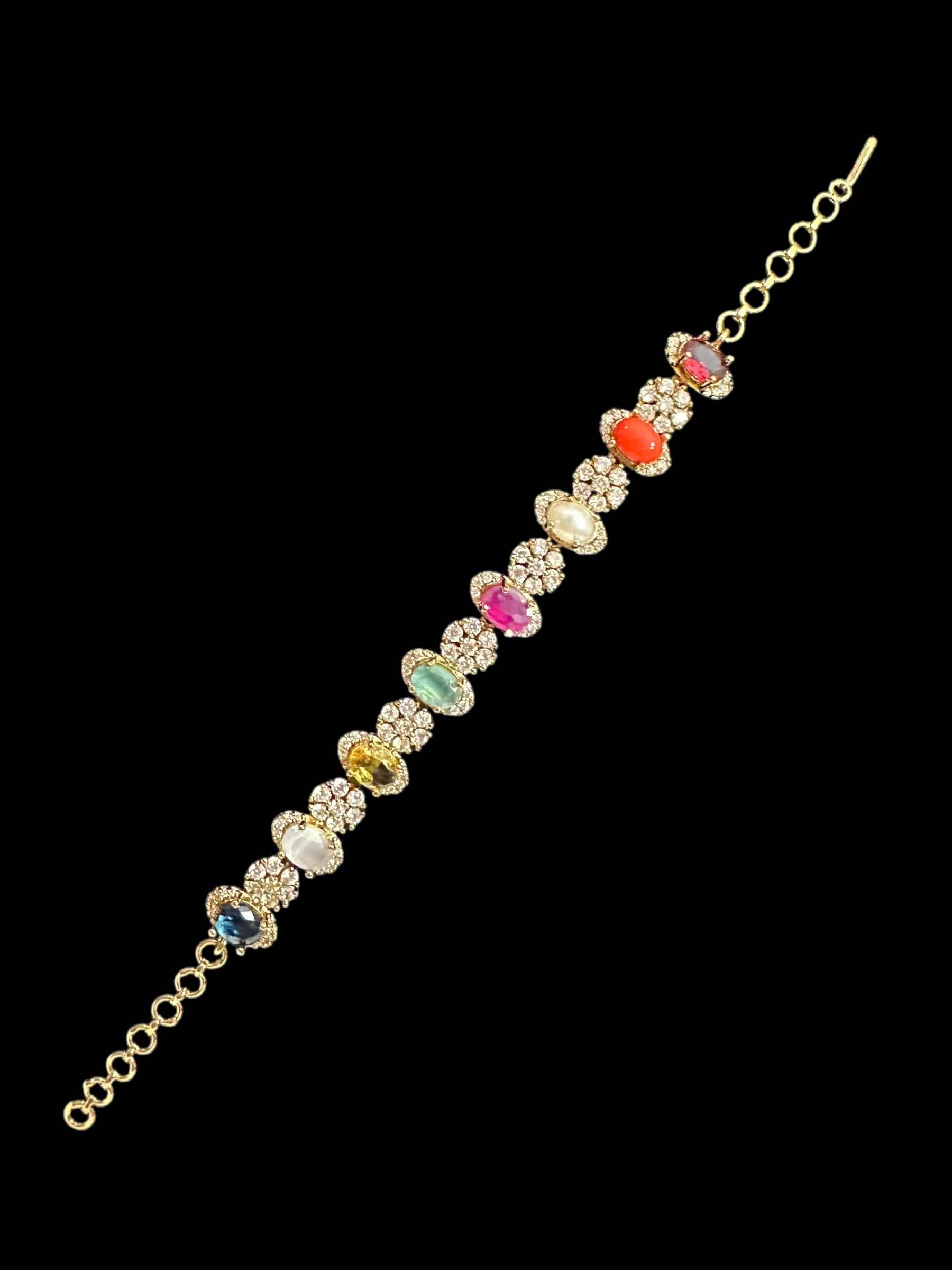 Multicolor gold plated bracelet - Navratan ( READY TO SHIP )