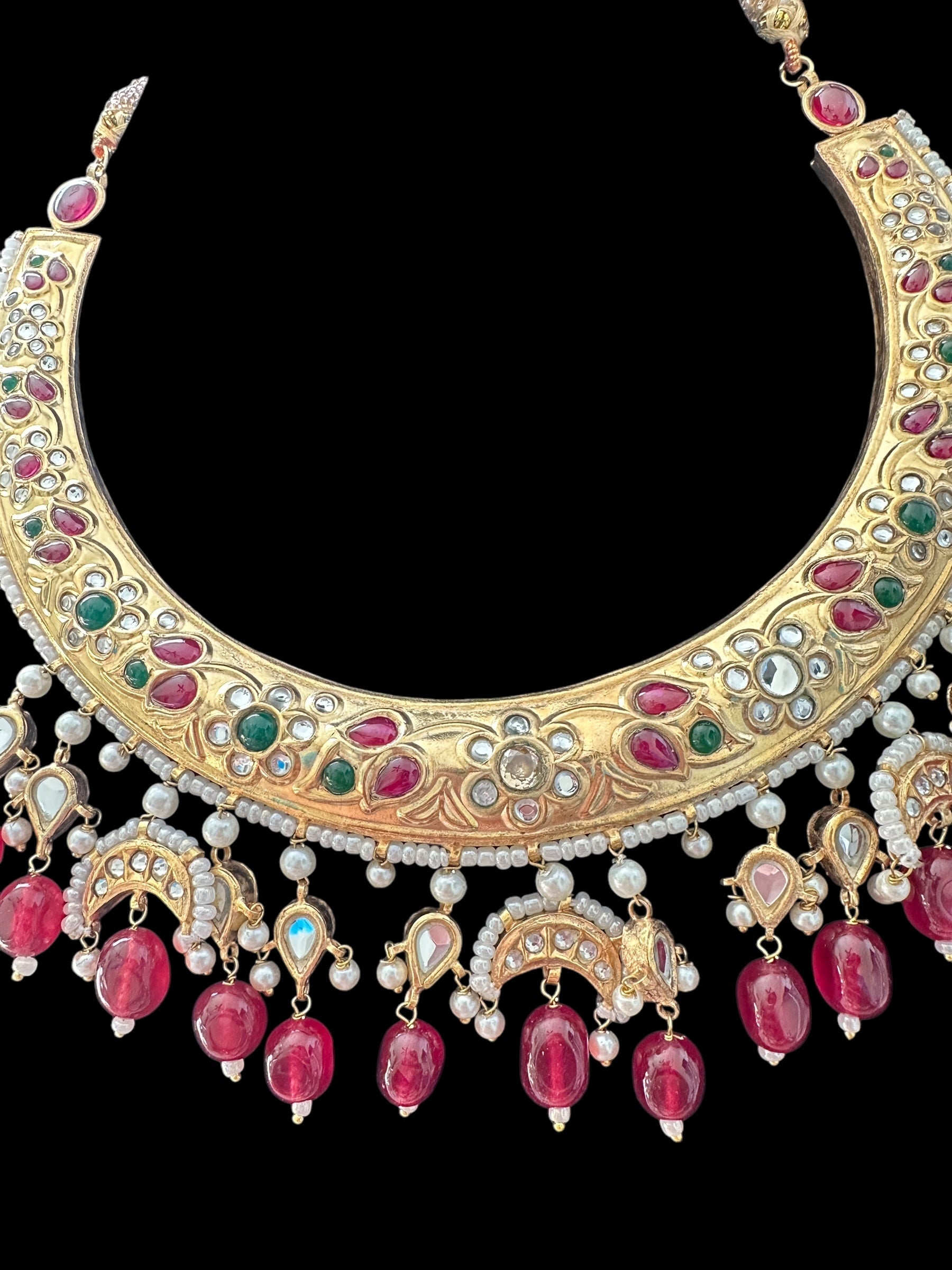 DNS156 kundan hasli necklace ,ruby emerald ( SHIPS IN 3 WEEKS )