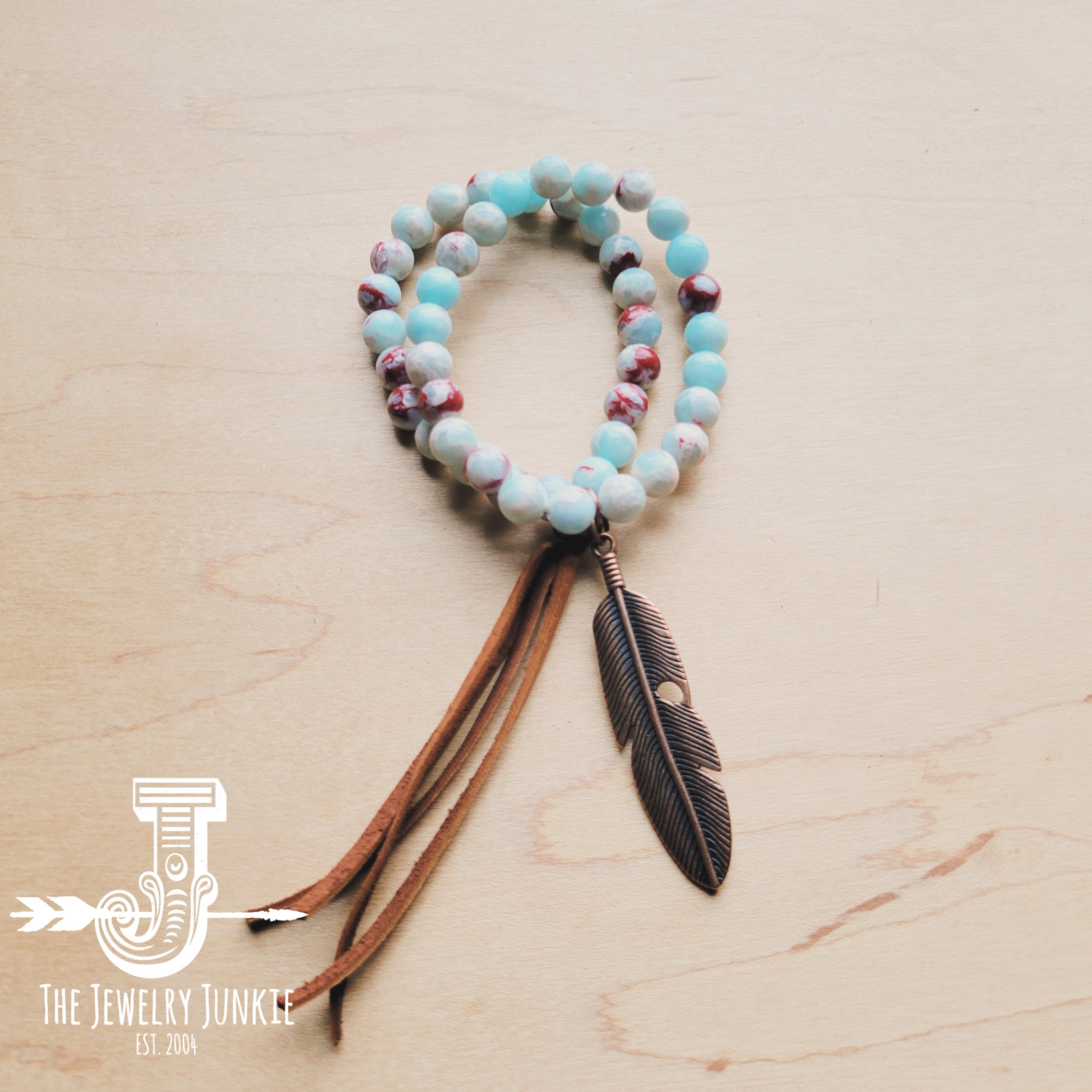 Aqua Terra Jasper Beaded Bracelet w/ vegan Tassel 019H