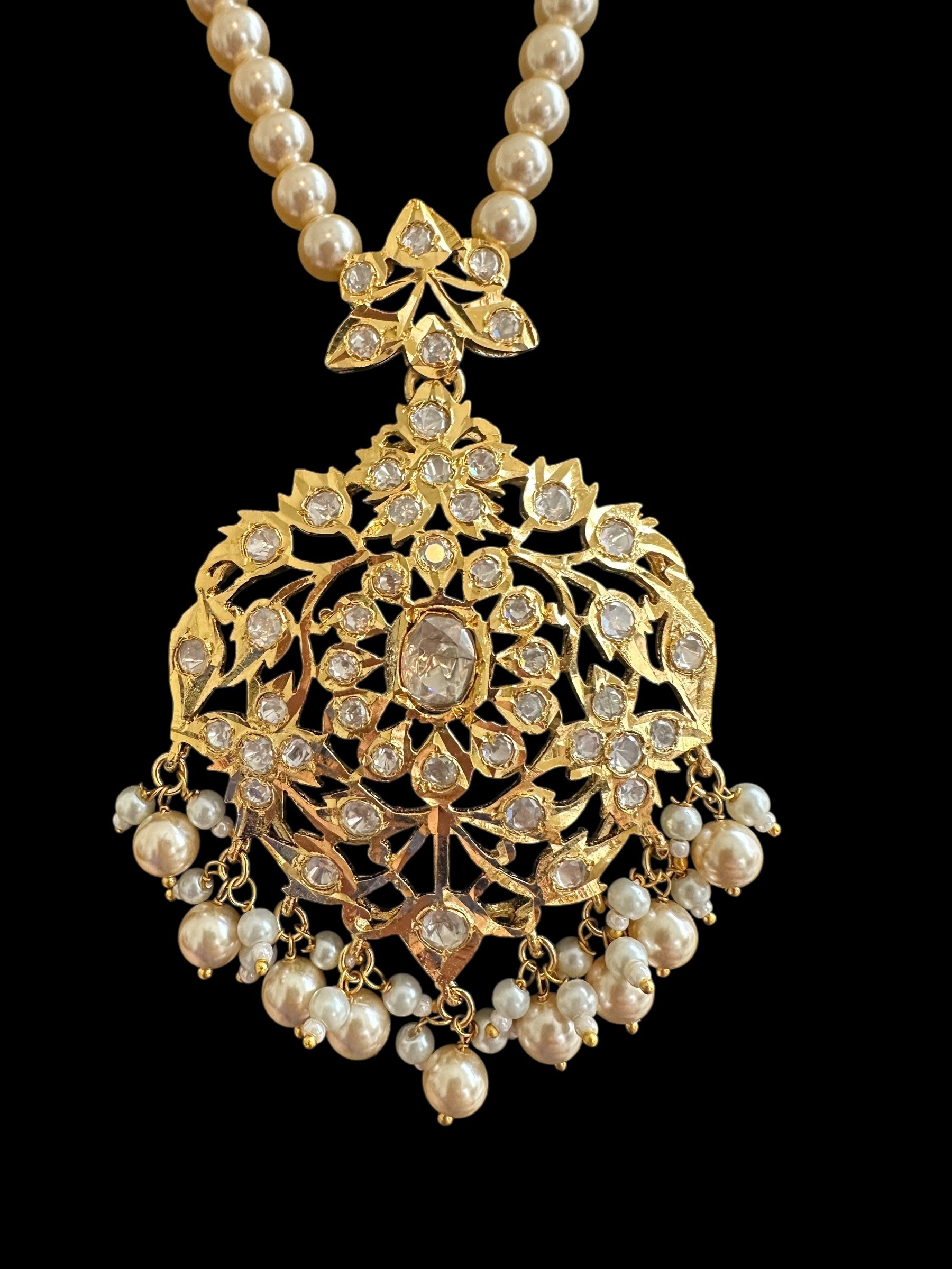 PS562 Moissnaite Polki pendant set with Swarovski pearls (READY TO SHIP)