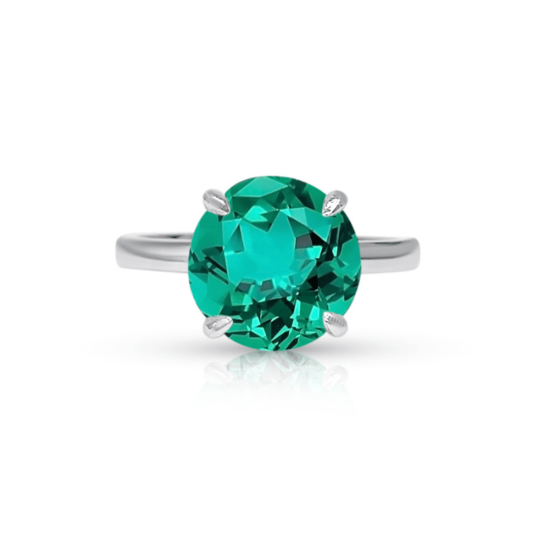 3.0ct Round Cut Lab Emerald Solitaire Ring