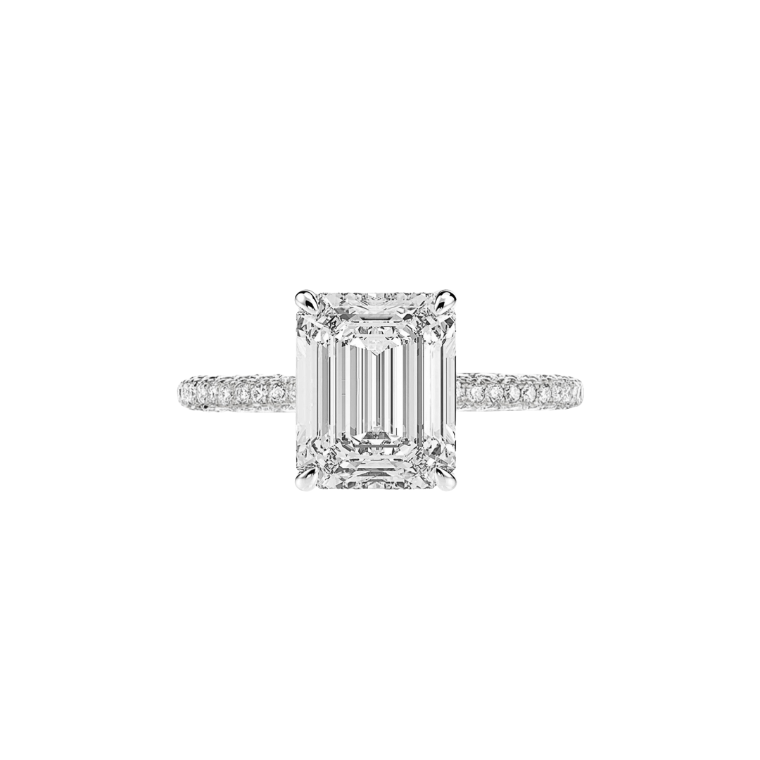3.0ct Emerald Cut Moissanite Diamond Pavè Three Row Band Engagement Ring