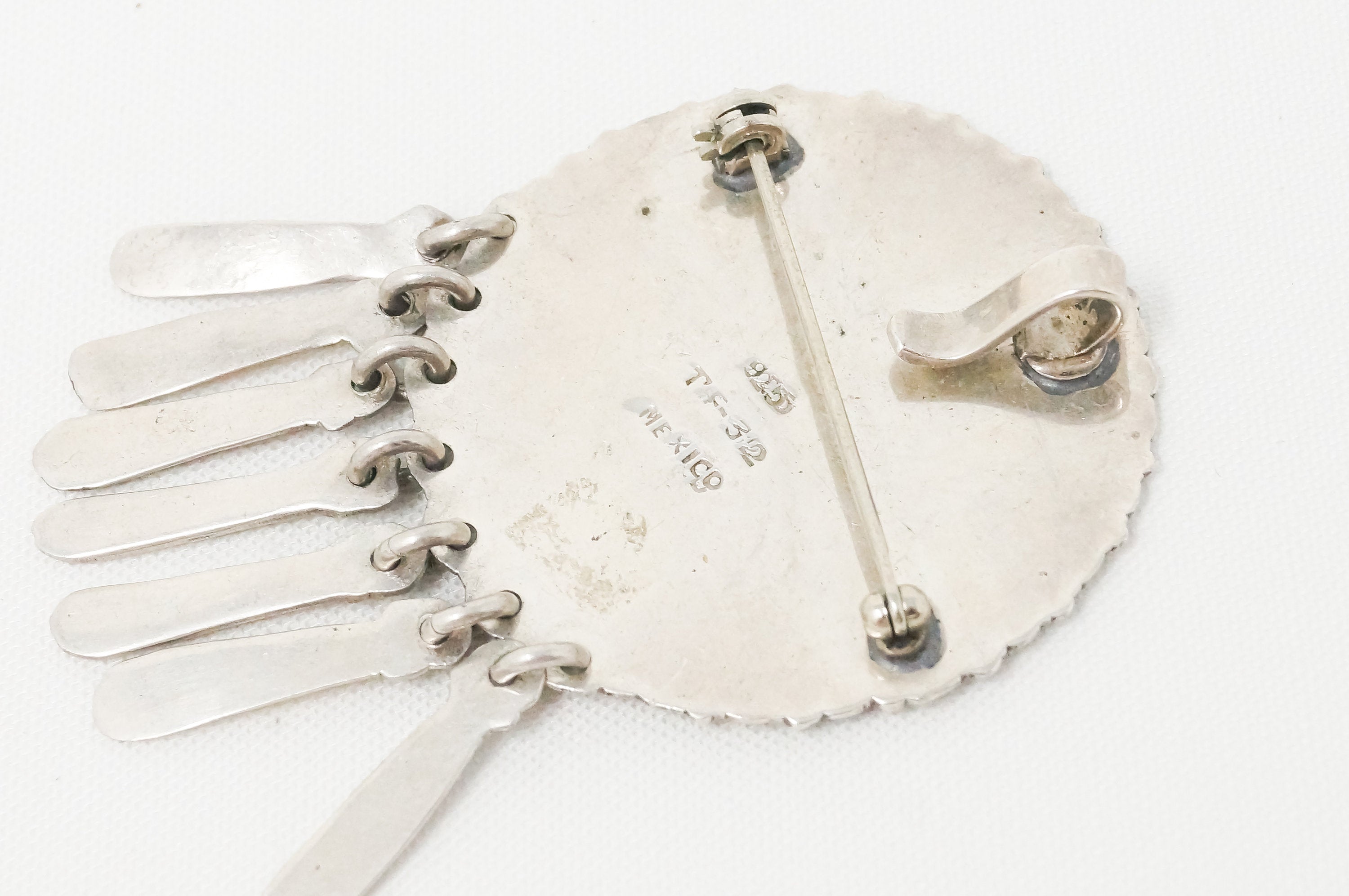 Vintage Taxco Mexico Muti Color Enamel Sterling Silver Brooch Pin Pendant