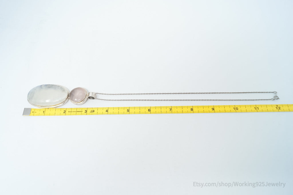 Vintage Large Moonstone Rose Quartz Sterling Silver Southwestern Necklace