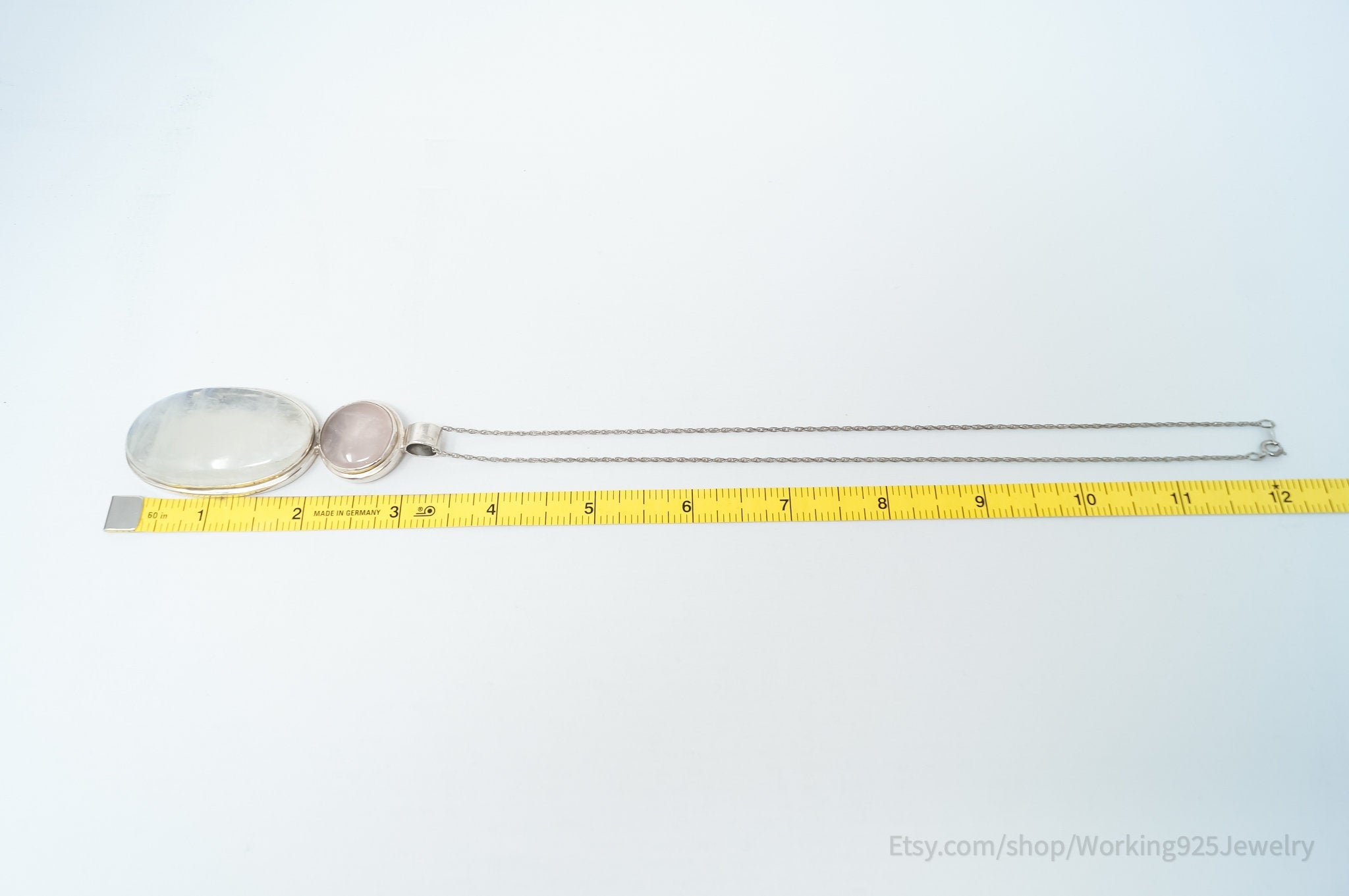 Vintage Large Moonstone Rose Quartz Sterling Silver Southwestern Necklace