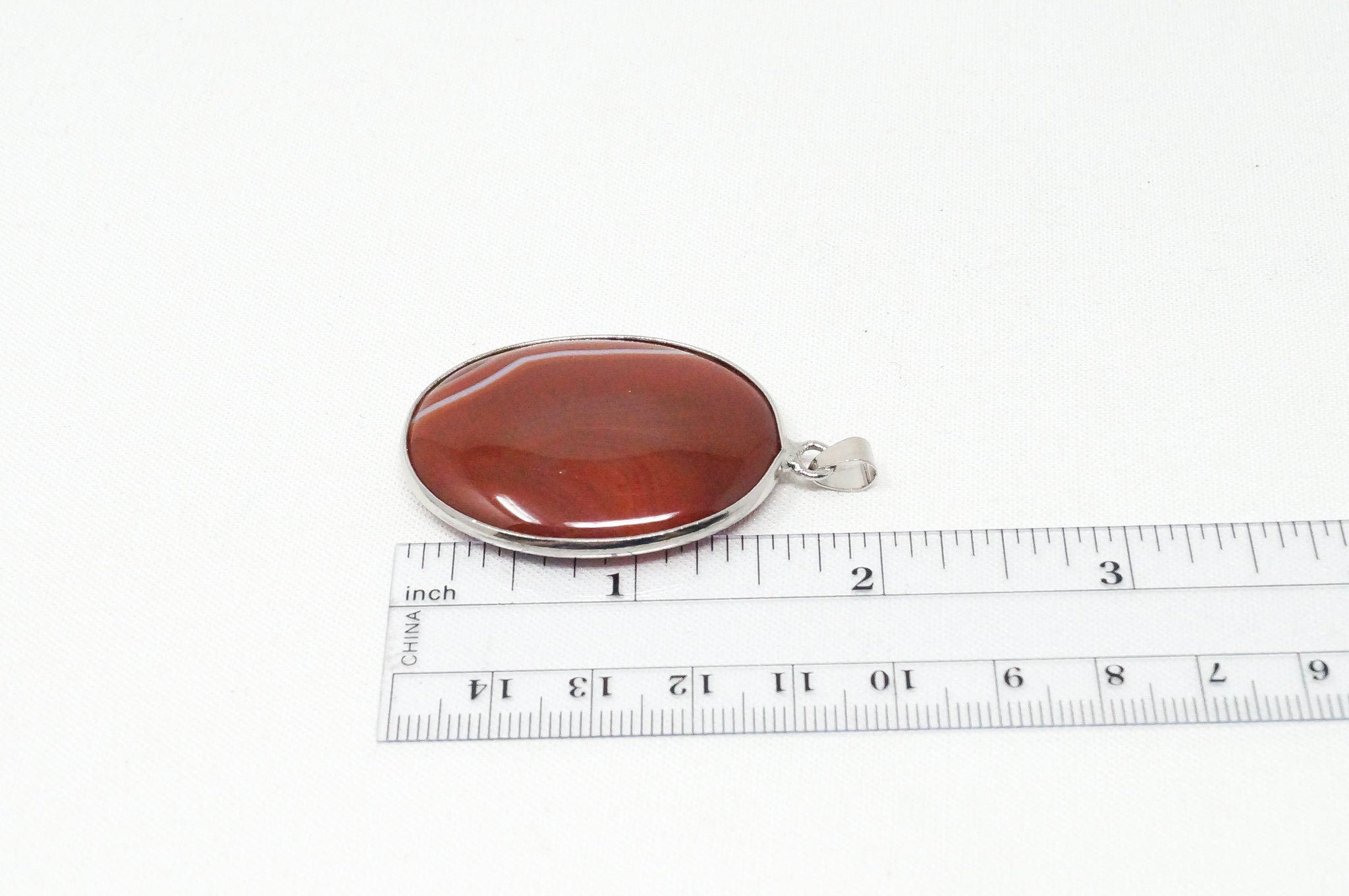 Vintage Large Red Lace Agate 18K White Gold Plated Sterling Silver Pendant