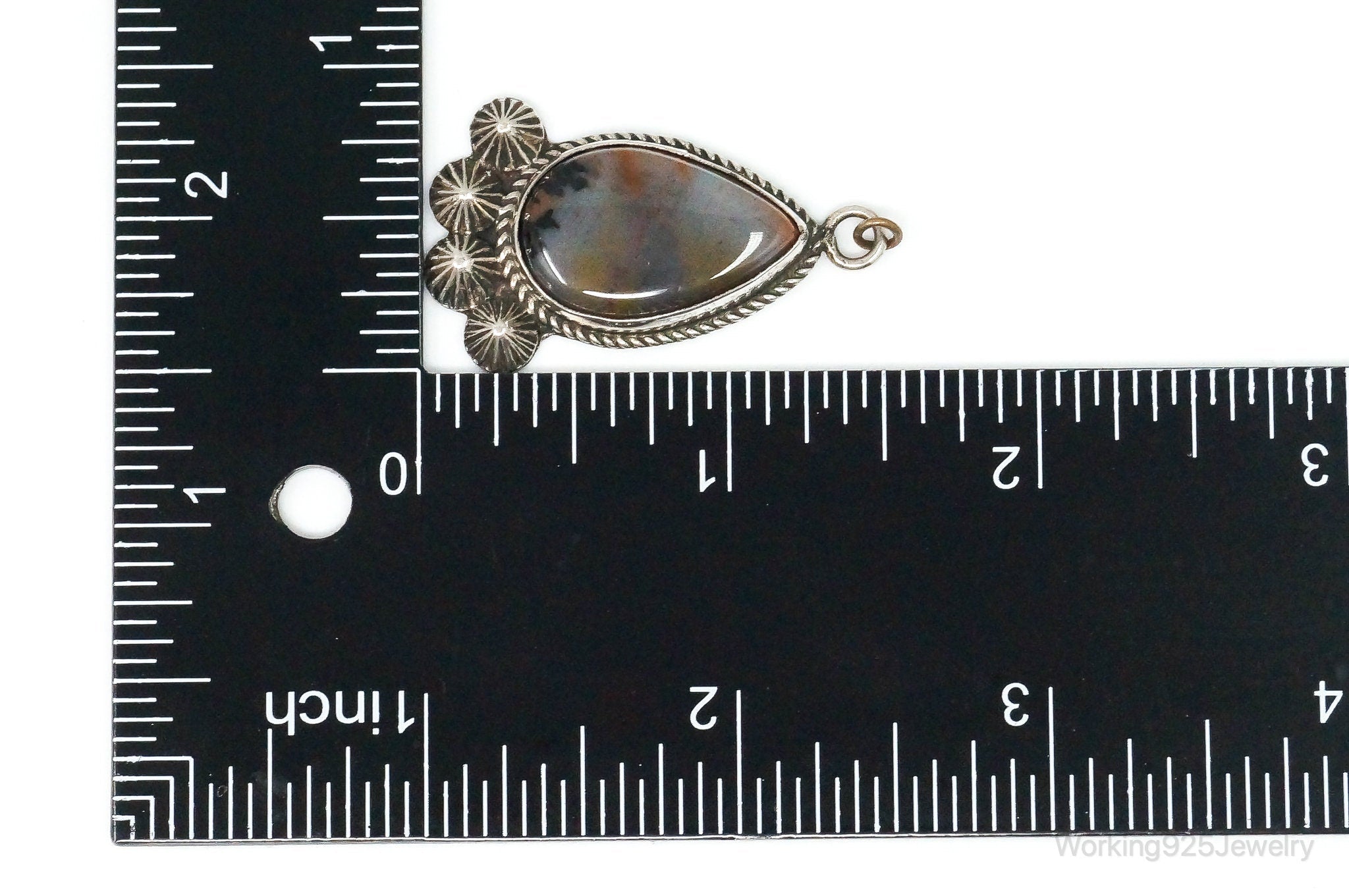 Large Vintage Native American Montana Agate Sterling Silver Pendant