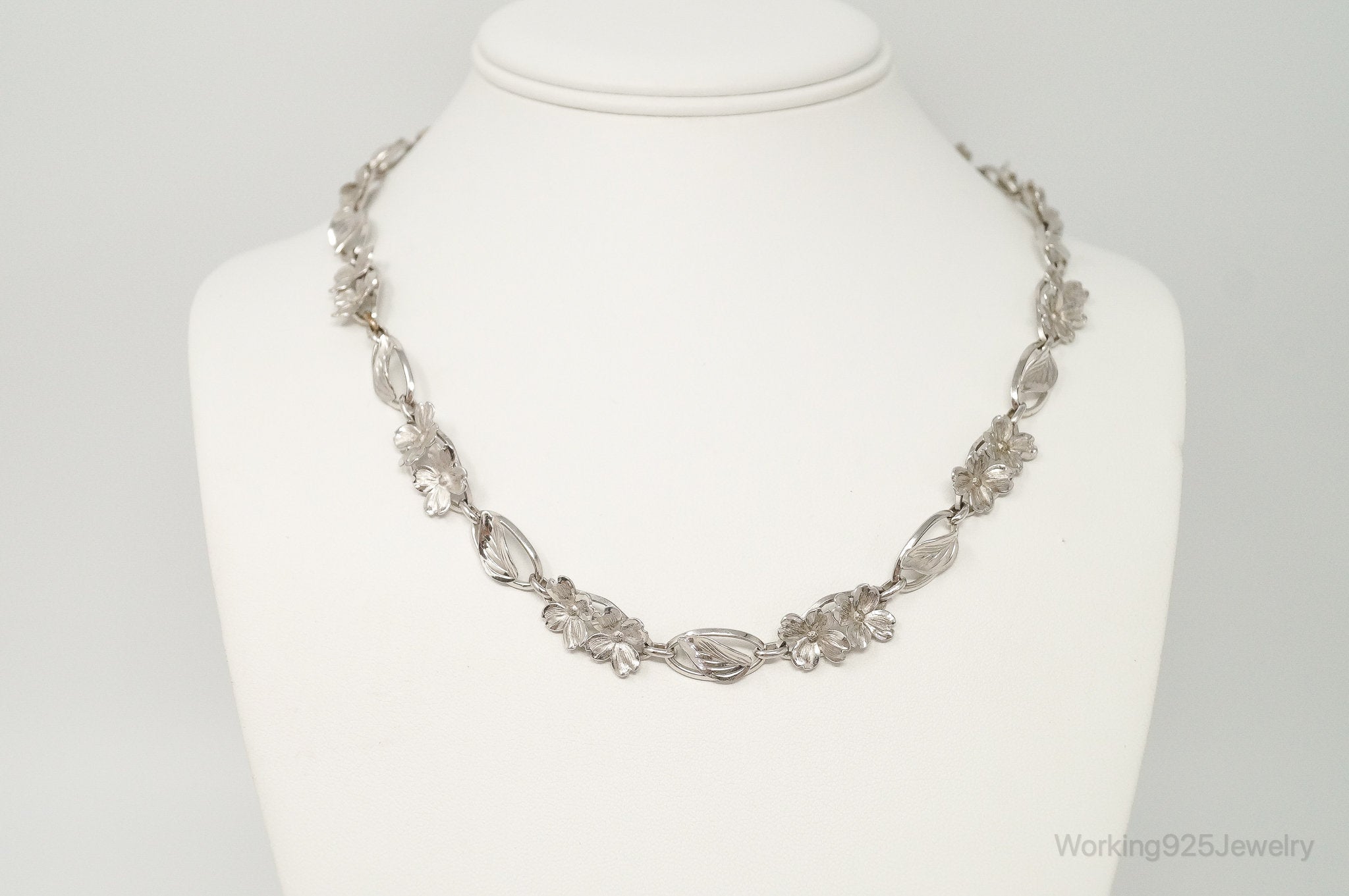 Antique SB Floral Art Nouveau Link Sterling Silver Necklace