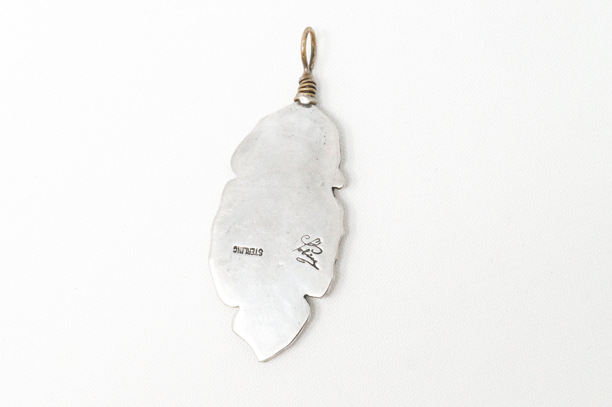 Native American Tobias Brass Feather Handmade Sterling Silver Necklace Pendant