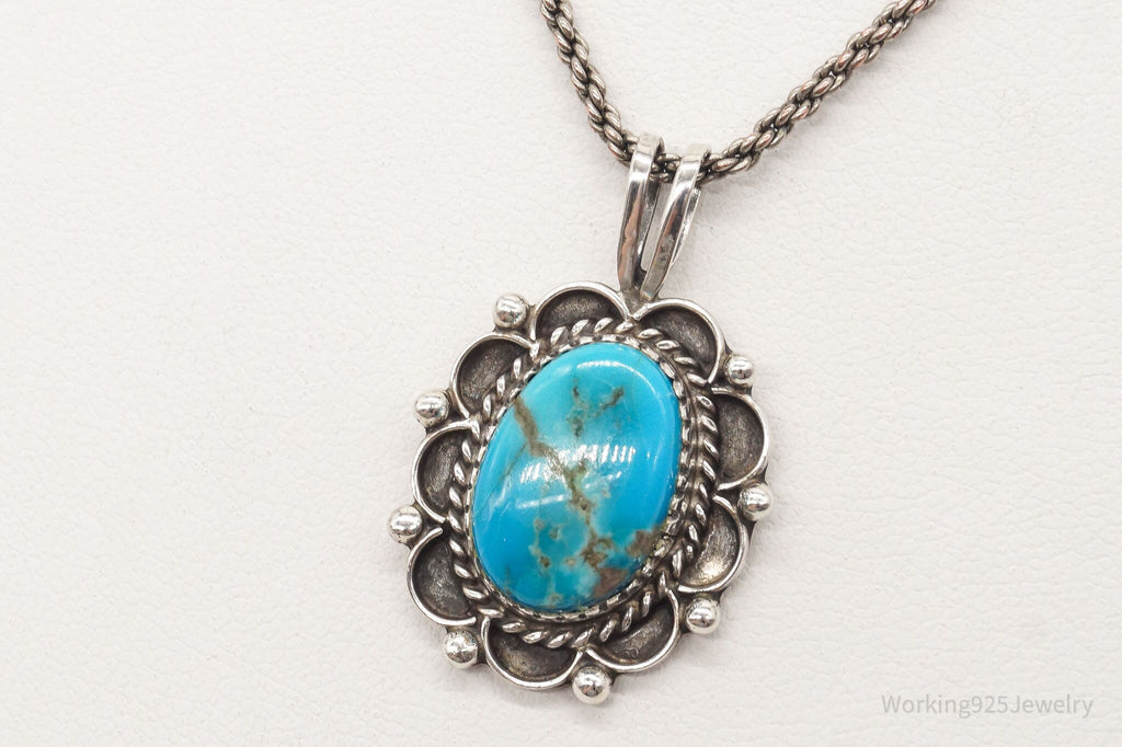 Vintage Native American Blue Turquoise Sterling Silver Necklace