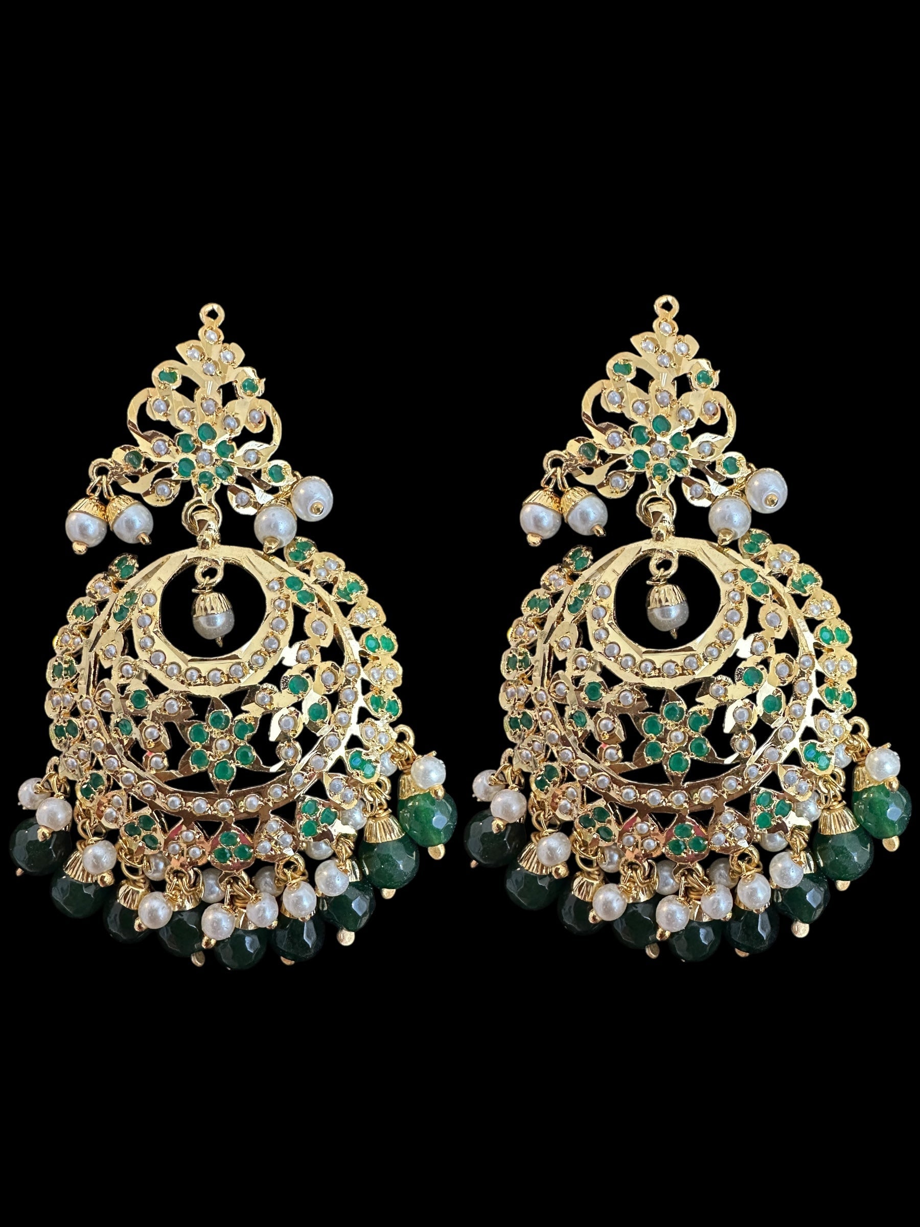 Dafiya Gold Plated emerald Chandbali Earrings & Tika Set | Ready to Ship | Deccan Jewelry