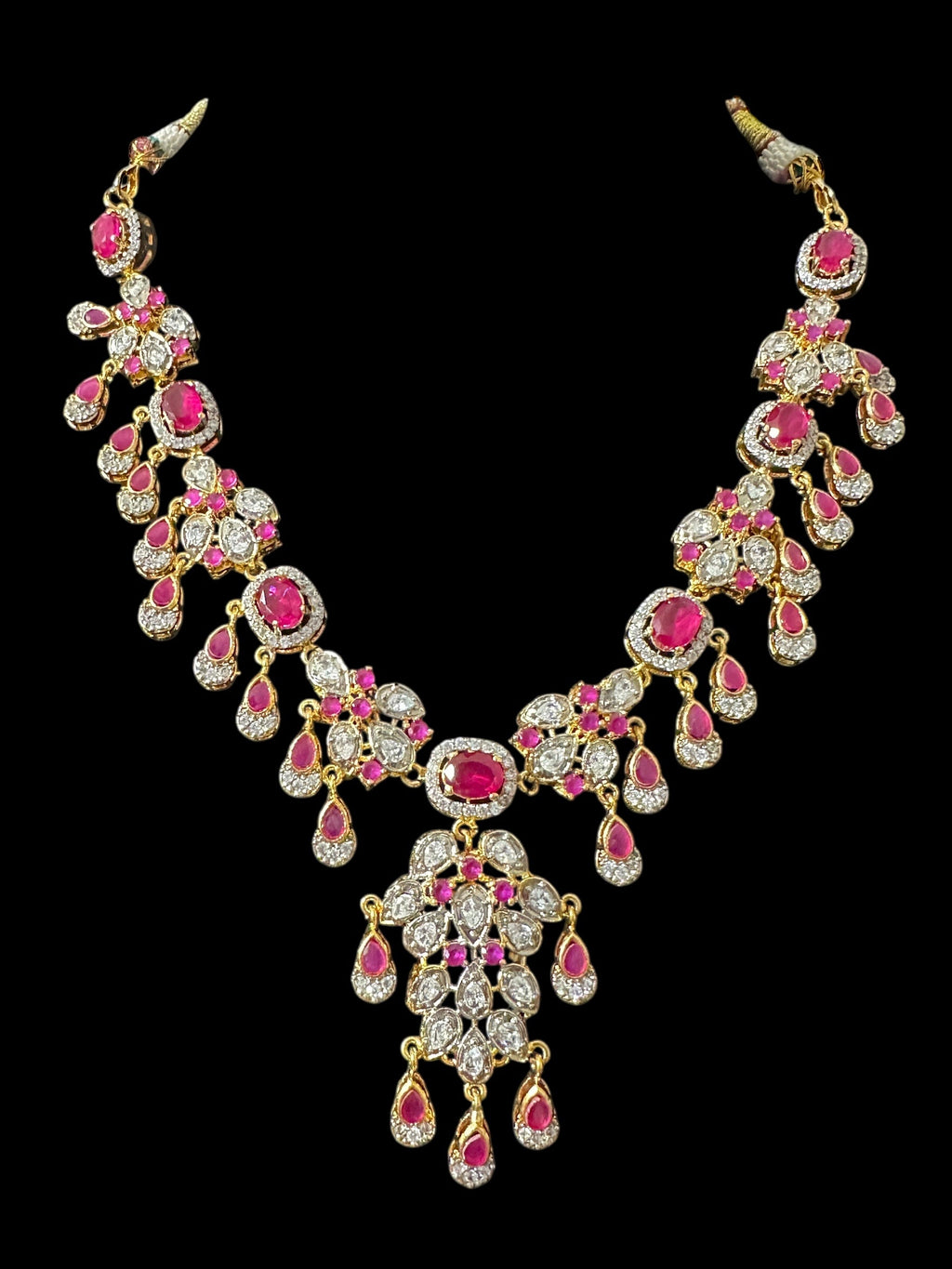 DNS201 high quality necklace set with zircon and ruby cz stone ( READY TO SHIP )