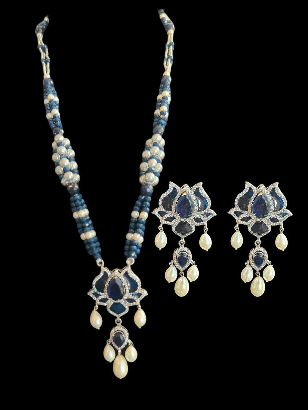 DLN101  Maria mala  and earrings set in blue ( SHIPS IN 4 WEEKS )