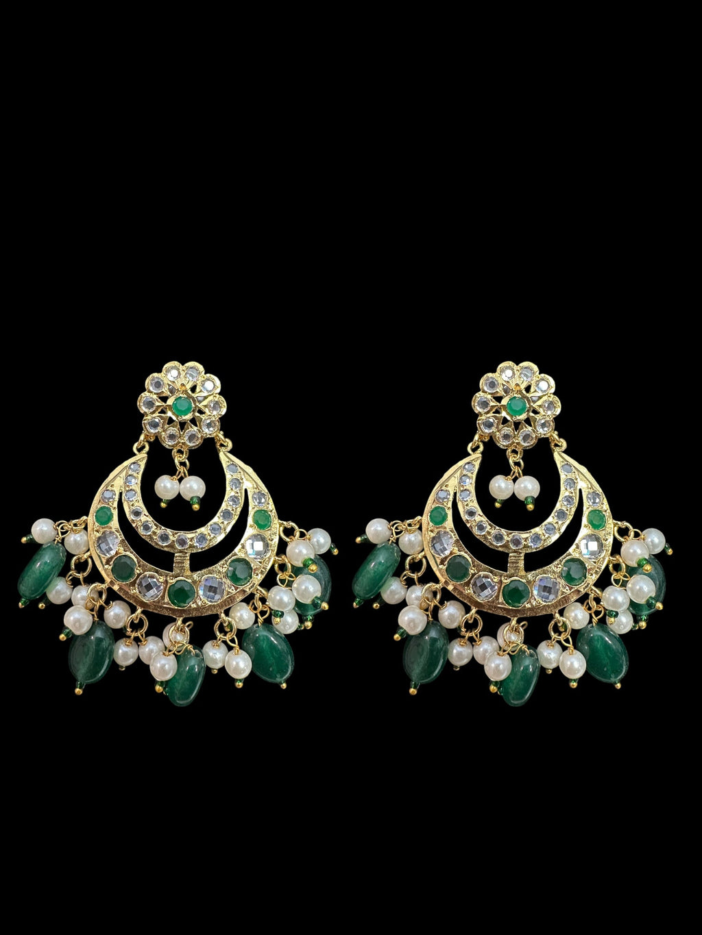 DNS151 Hyderabadi necklace with chandbali - green beads ( READY TO SHIP )