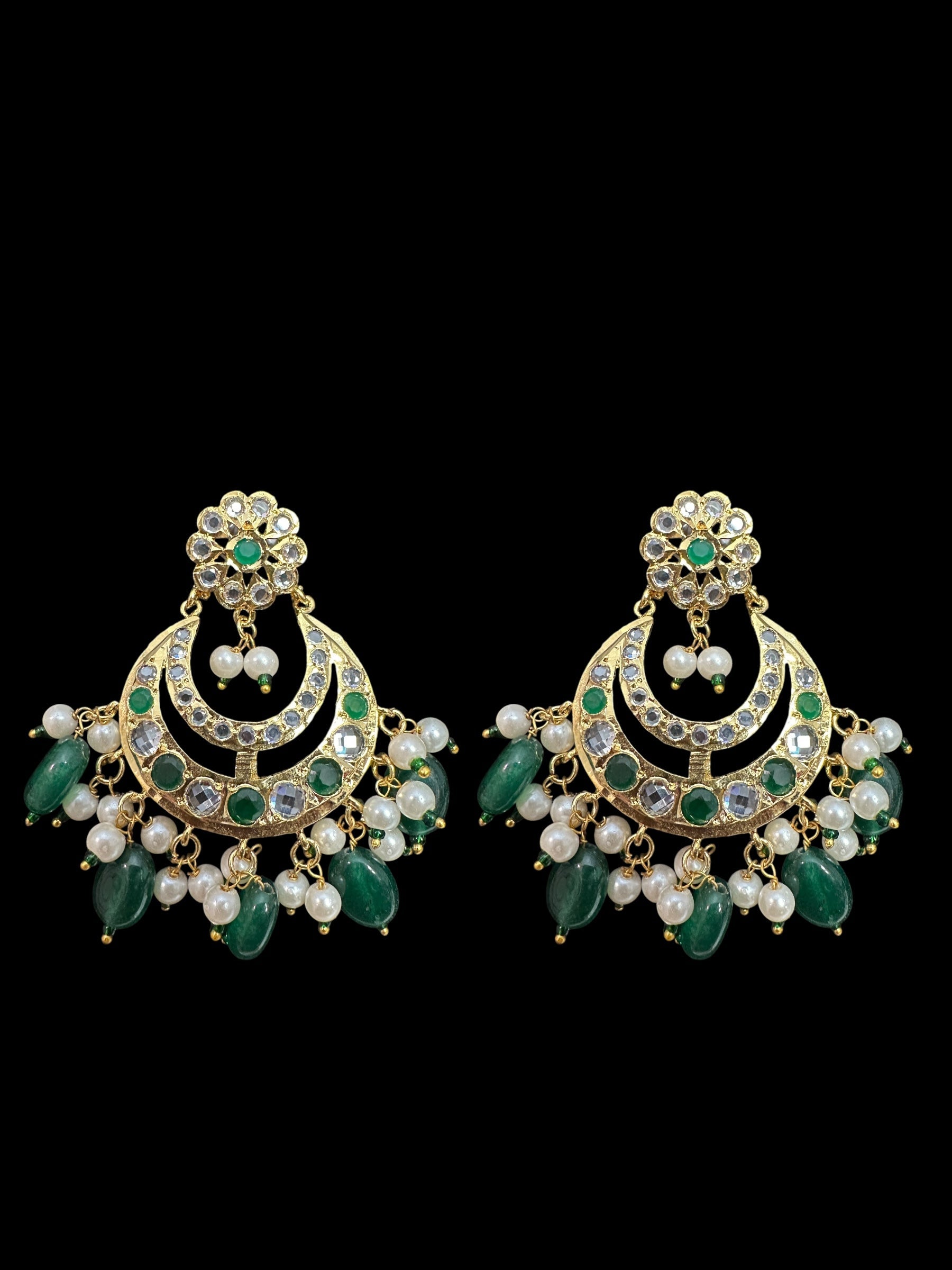 DNS151 Hyderabadi necklace with chandbali - green beads ( READY TO SHIP )