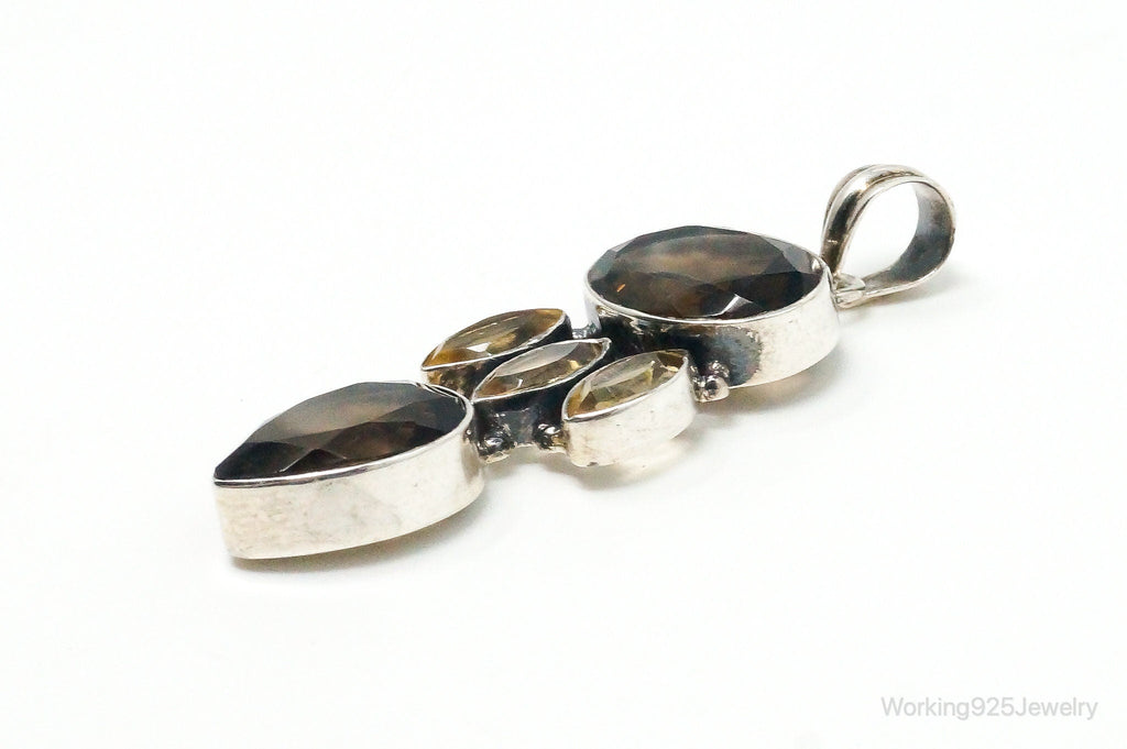 Vintage Large Smoky Topaz Citrine Sterling Silver Pendant