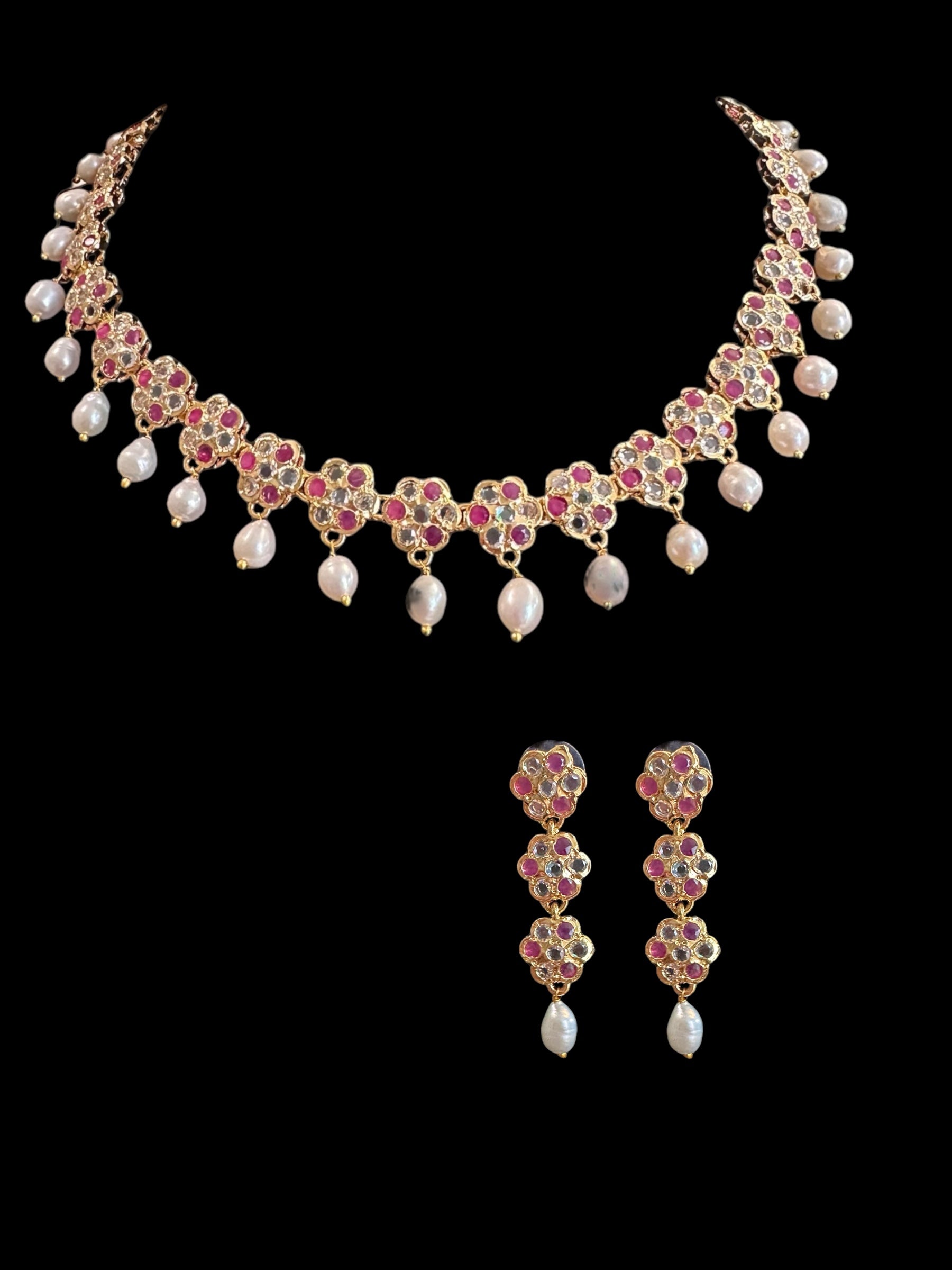 DNS188 Meenaz fresh water pearl necklace set (SHIPS IN 2 WEEKS )