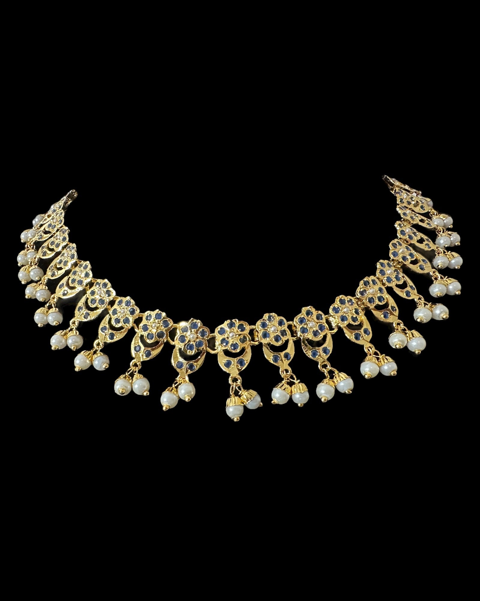 DNS202 sapphire pearl jadau necklace set with tika ( READY TO SHIP )