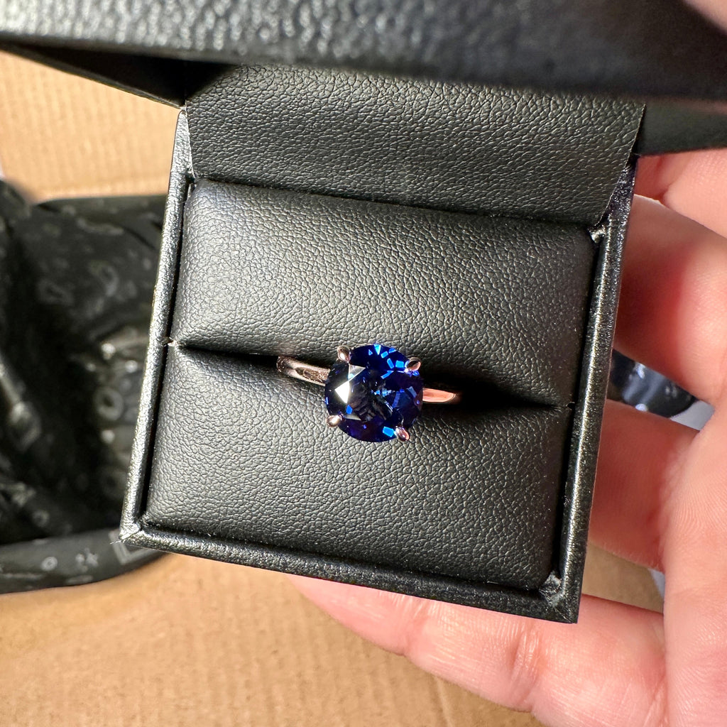 3.0ct Lab Blue Sapphire Solitaire Hidden Halo Ring
