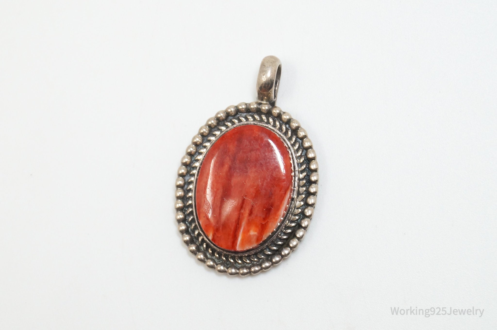 Vintage Handmade Native American EA Coral Sterling Silver Pendant