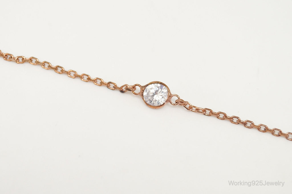 Vintage Rose Gold Vermeil Cubic Zirconia Sterling Silver Necklace