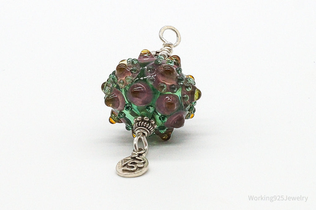 Vintage Large Glass Sterling Silver Pendant
