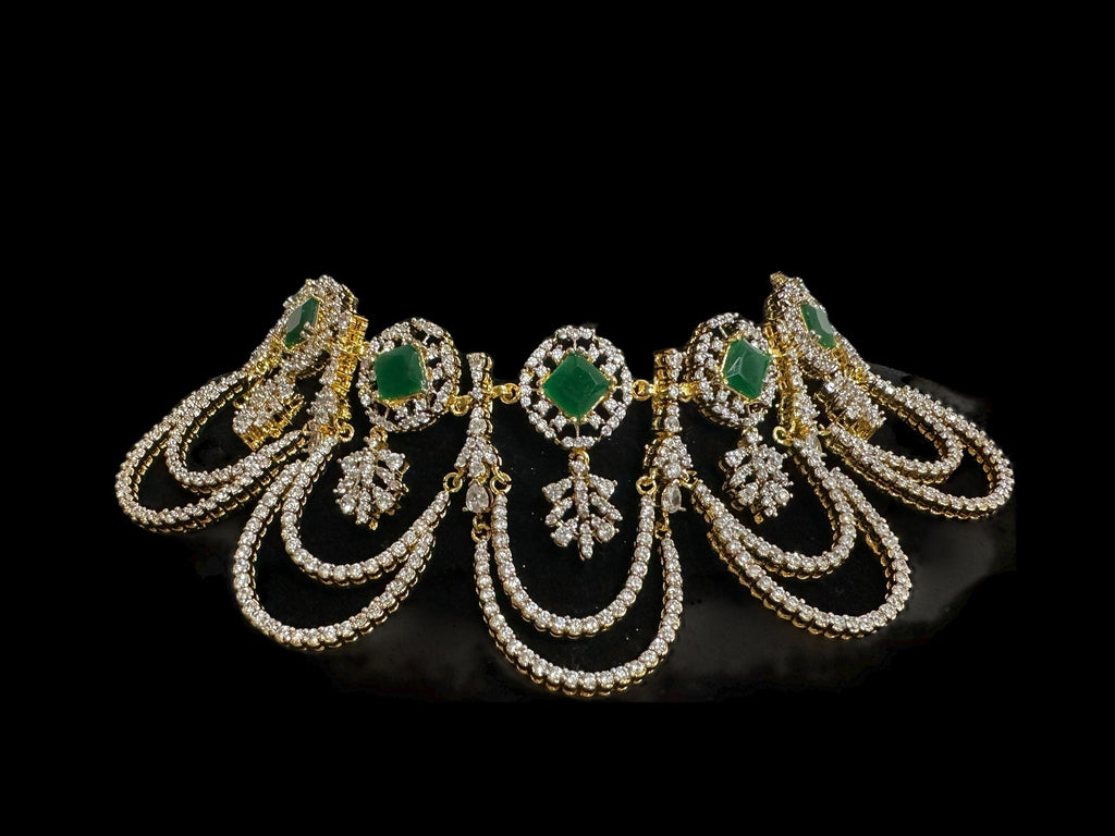 DNS184 high quality necklace set with zircon and emerlad cz stone ( READY TO SHIP )