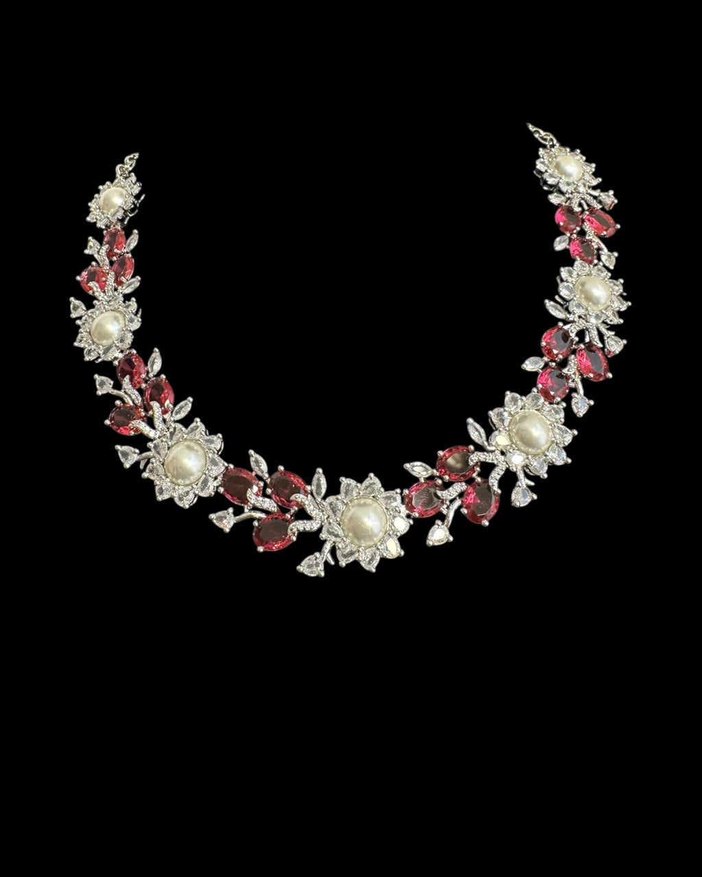 DNS137R silver plated necklace set - Ruby ( READY TO SHIP )