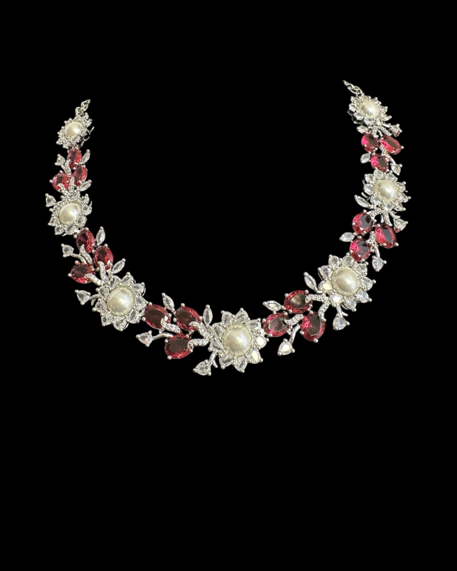 DNS137R silver plated necklace set - Ruby ( READY TO SHIP )