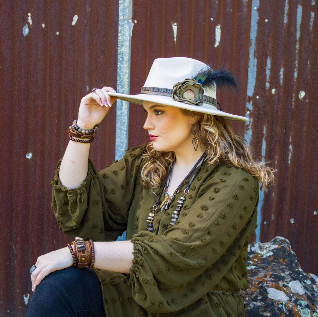 Genuine Picasso Jasper and Wood Stretch Bracelet 810p