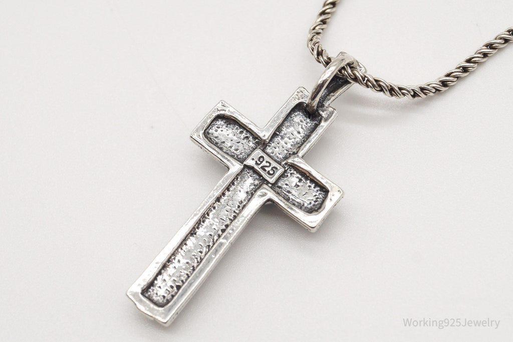 Vintage Blue Opal Sterling Silver Cross Necklace