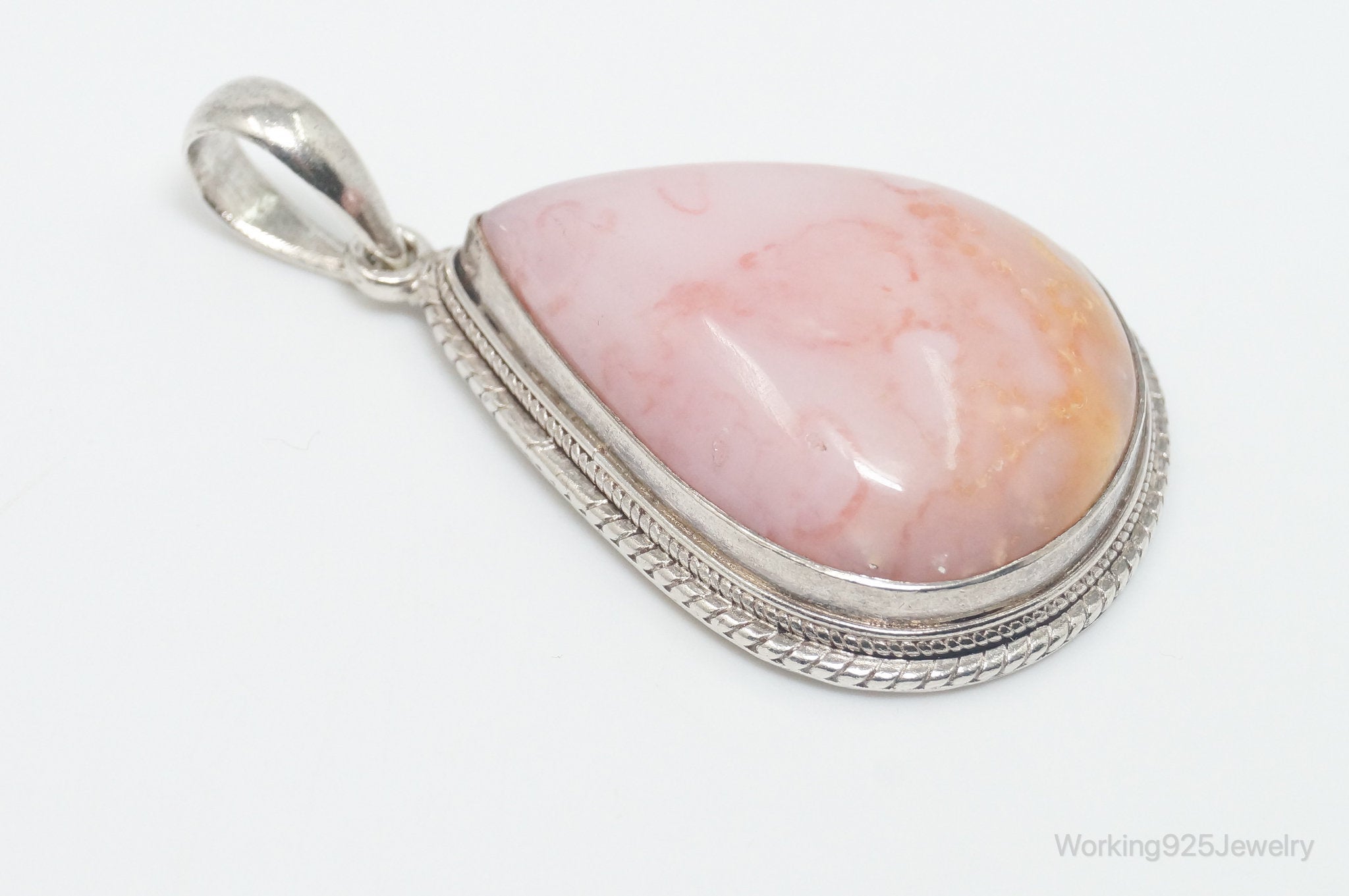 Vintage Large Pink Agate Sterling Silver Southwestern Necklace Pendant