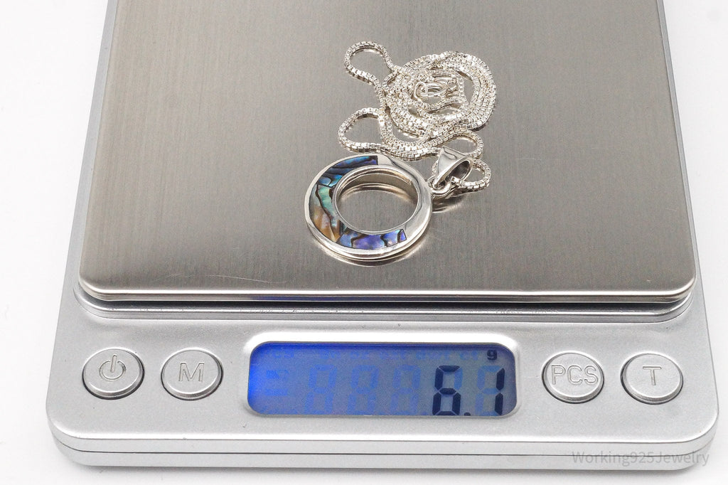 Vintage Paua Abalone Shell Sterling Silver Necklace