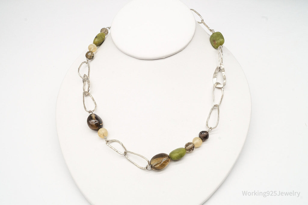 Retired Silpada Jade Smoky Topaz Citrine Chain Link Sterling Silver Necklace
