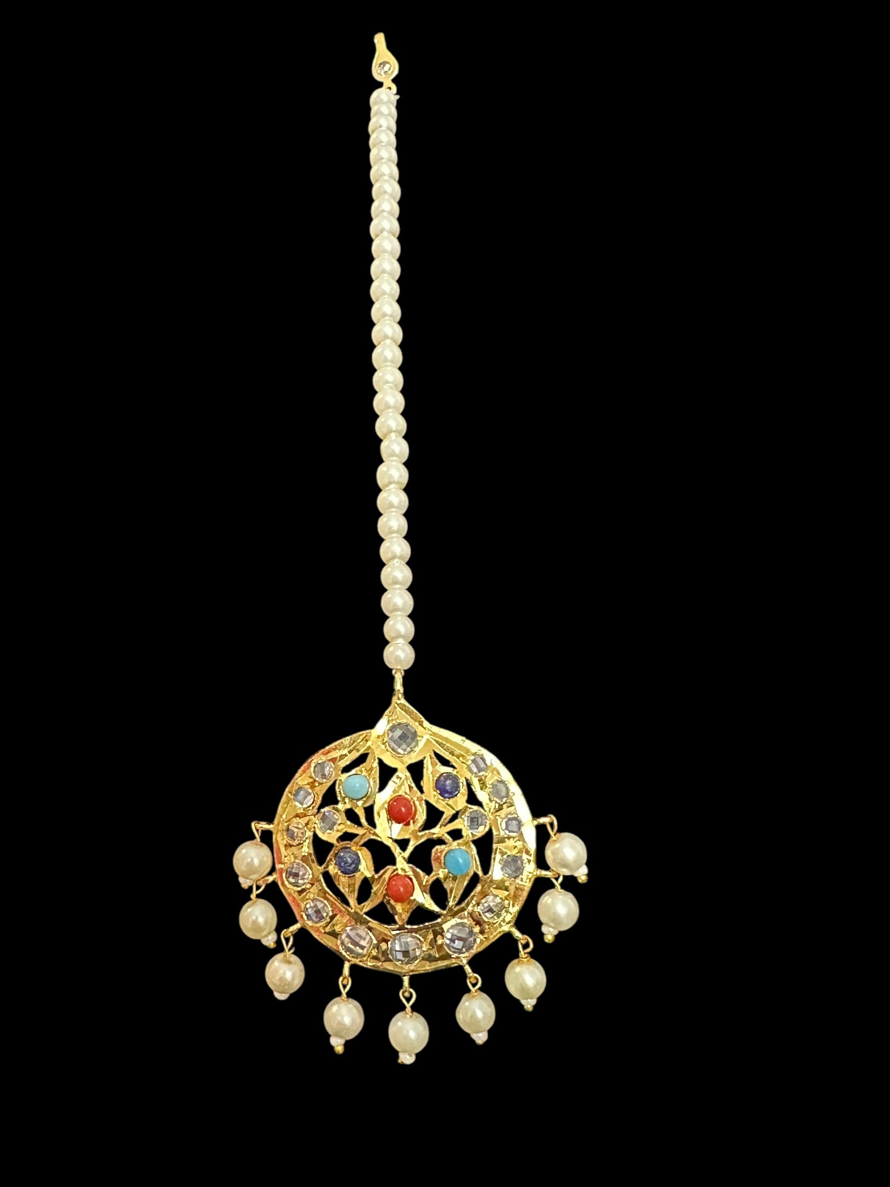 BR488 Meena hyderabadi bridal set in Navratan with pearls ( READY TO SHIP )