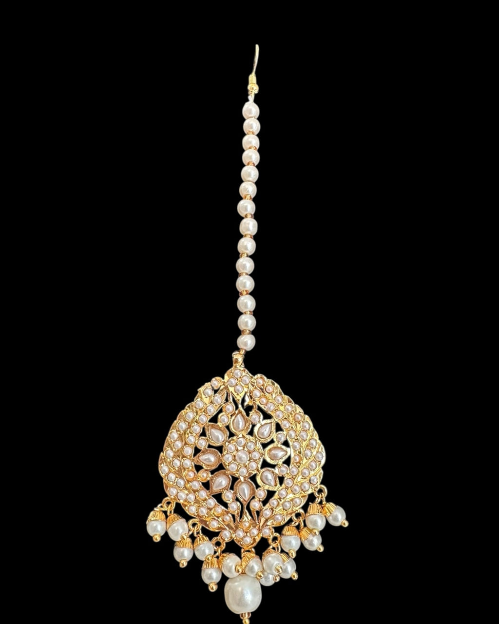 DJET500 Megha jadau earrings tika set  in pearl ( READY TO SHIP )