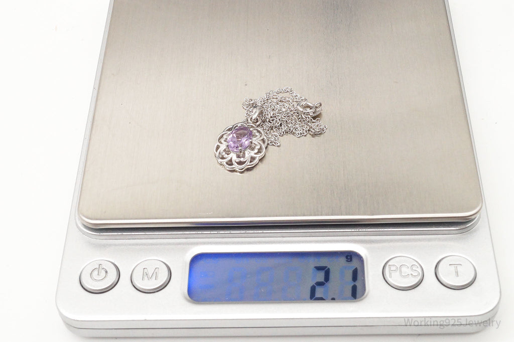 Vintage FAS Amethyst Flower Sterling Silver Chain Necklace