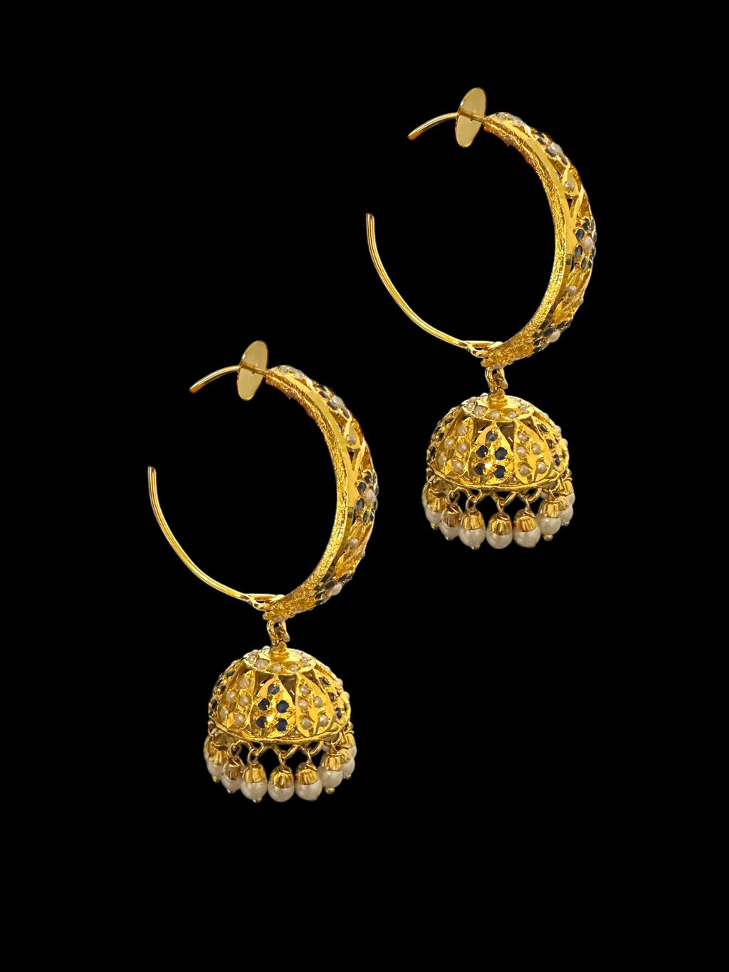 DER805 Jadau jhumka/hoop earrings in sapphire pearl combination ( SHIPS IN 3 WEEKS )