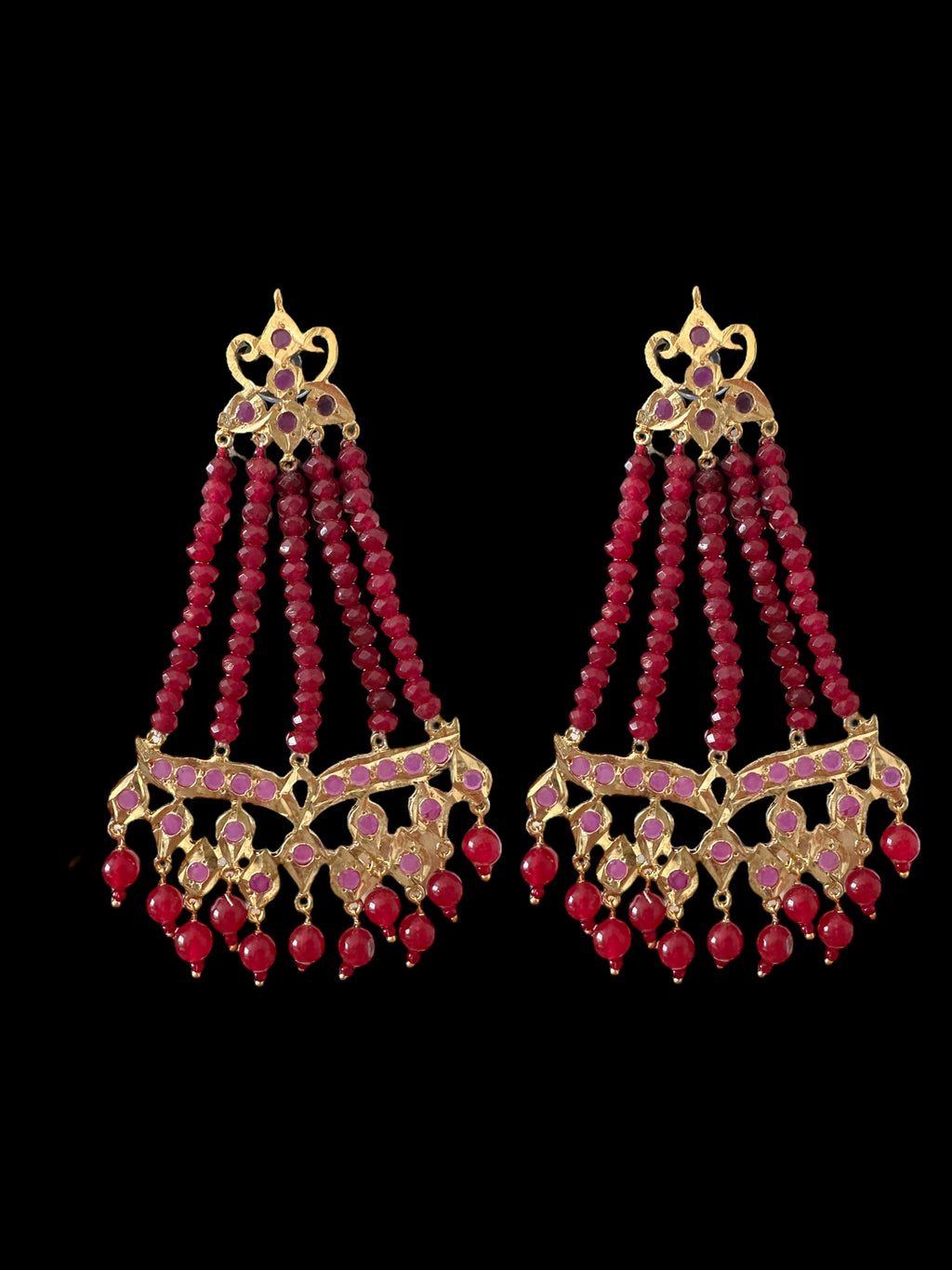 DER590 Amrita jhoomar earrings in ruby beads  ( SHIPS IN 2 WEEKS )