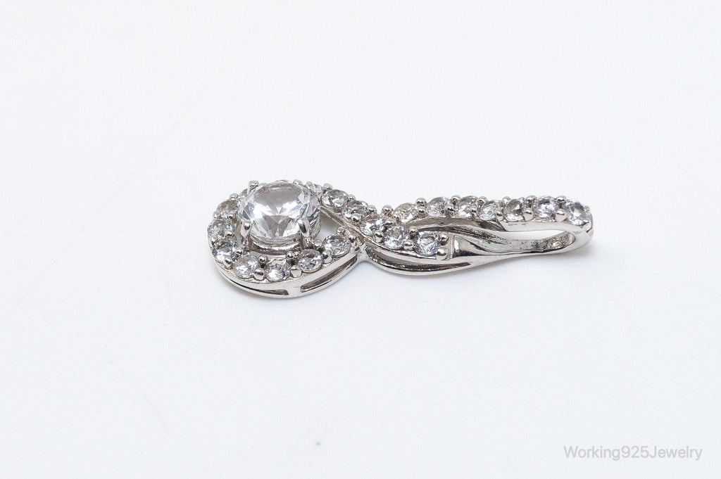 Vintage Art Deco Cubic Zirconia Sterling Silver Necklace Pendant