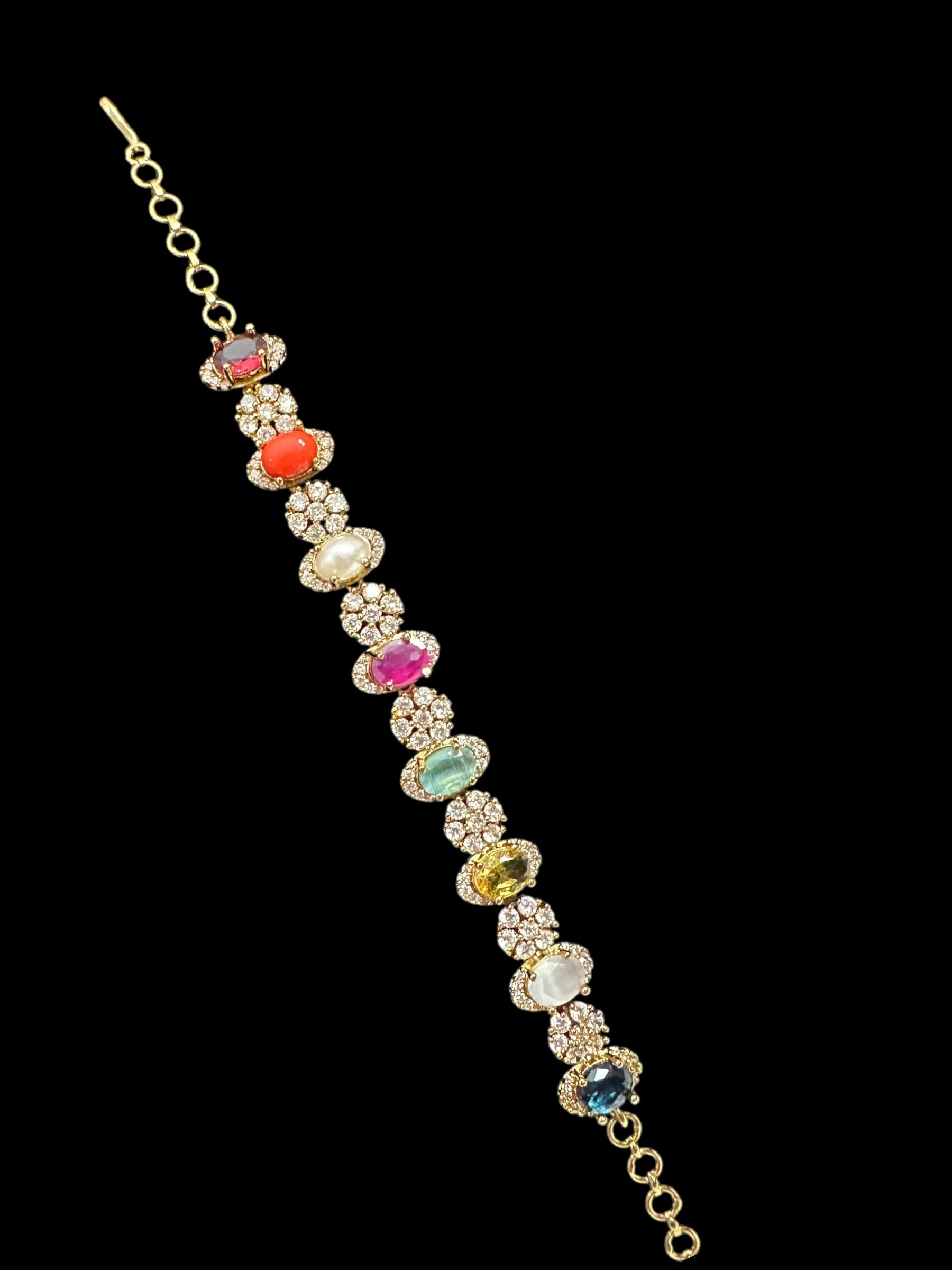 Multicolor gold plated bracelet - Navratan ( READY TO SHIP )