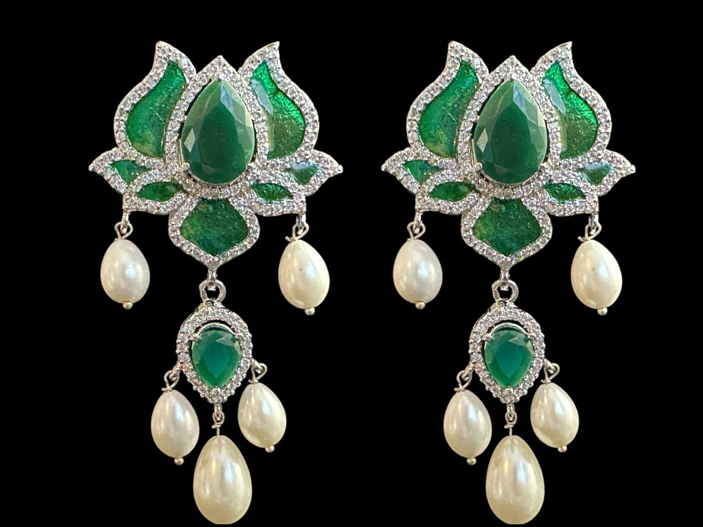ET572 Maria lotus dangler earrings in green ( READY TO SHIP )