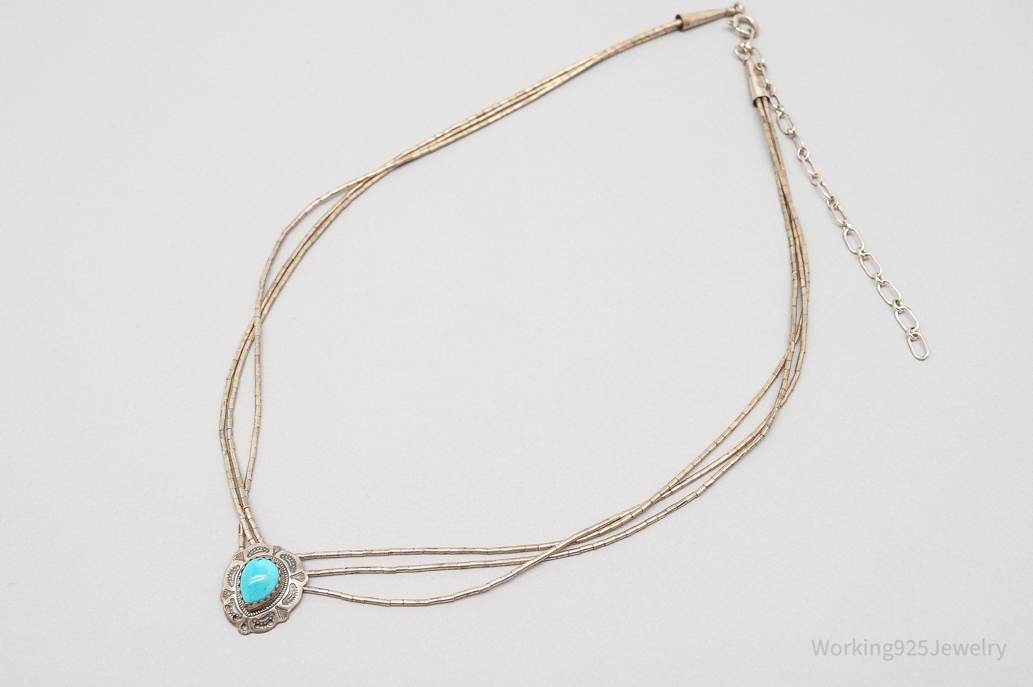 Vintage Native QT Pendant On Carolyn Pollack Bead Sterling Silver Chain Necklace