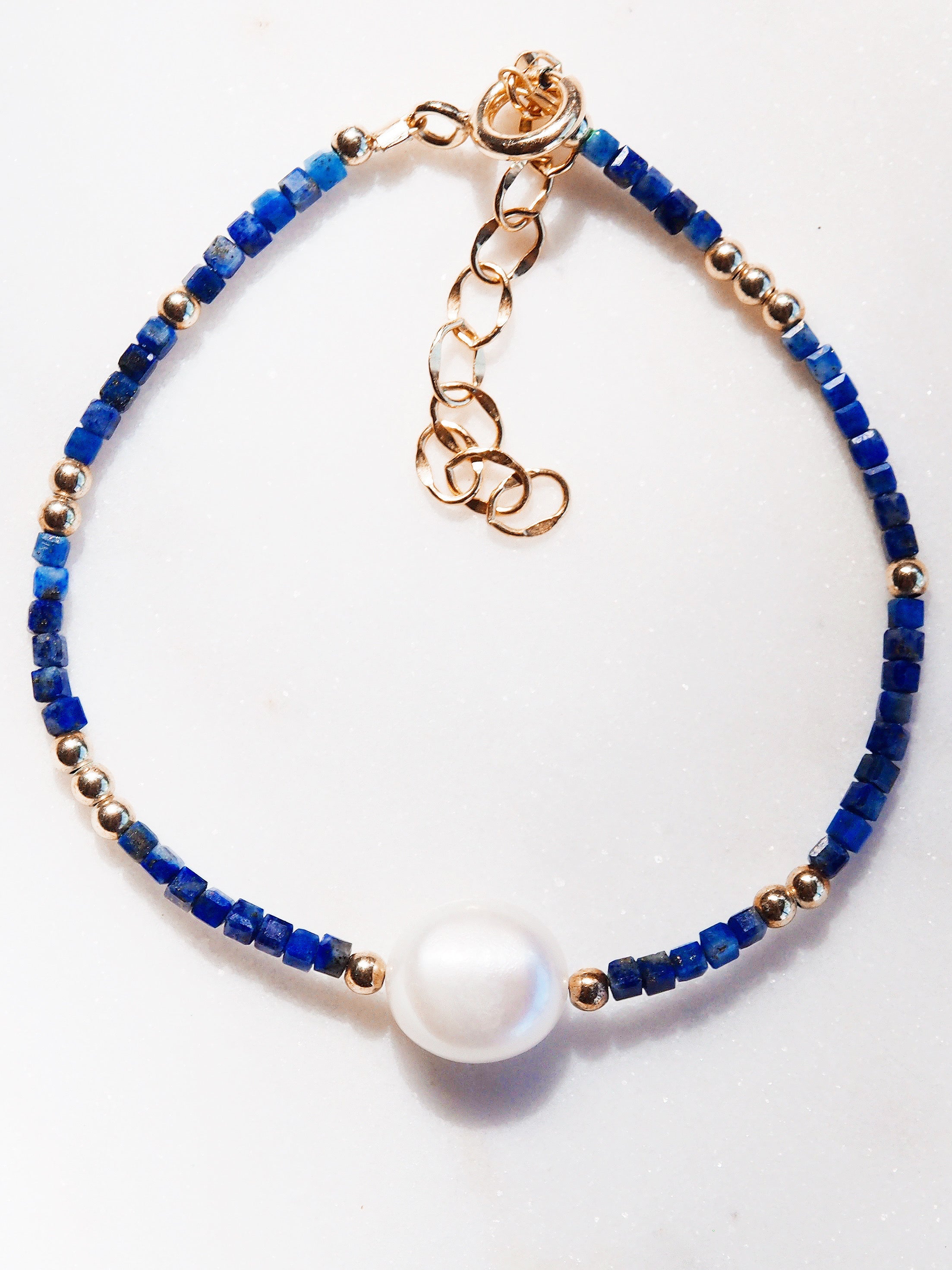 White Pearl and Gemstone Bracelet - Gold Haukea