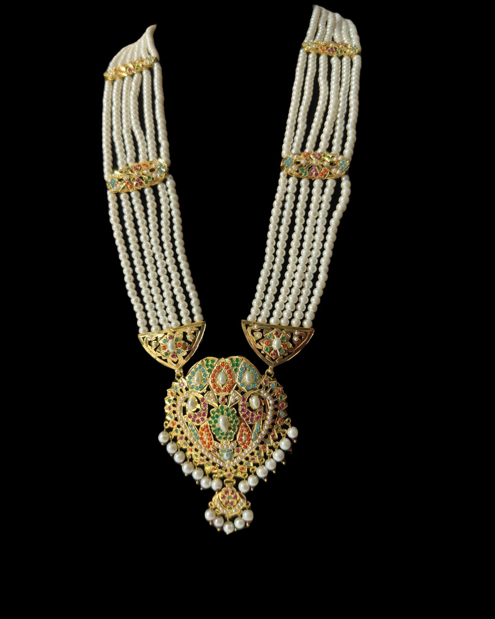 BR320 navratan jadau bridal set in shell pearls ( READY  TO SHIP)