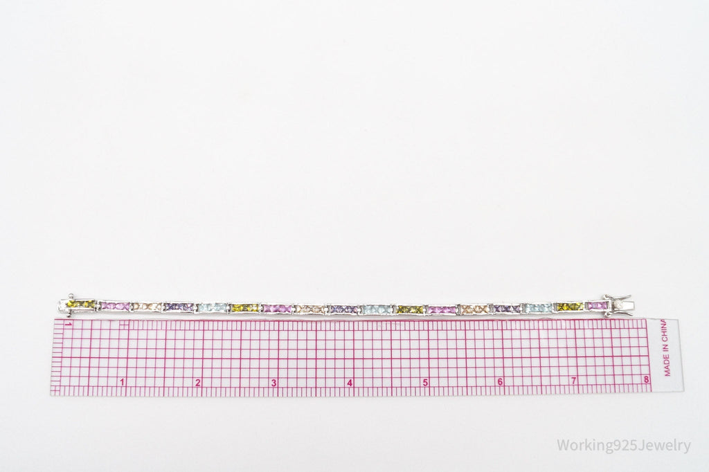 Vintage Designer FAS Multi Gemstone Sterling Silver Plated Bracelet