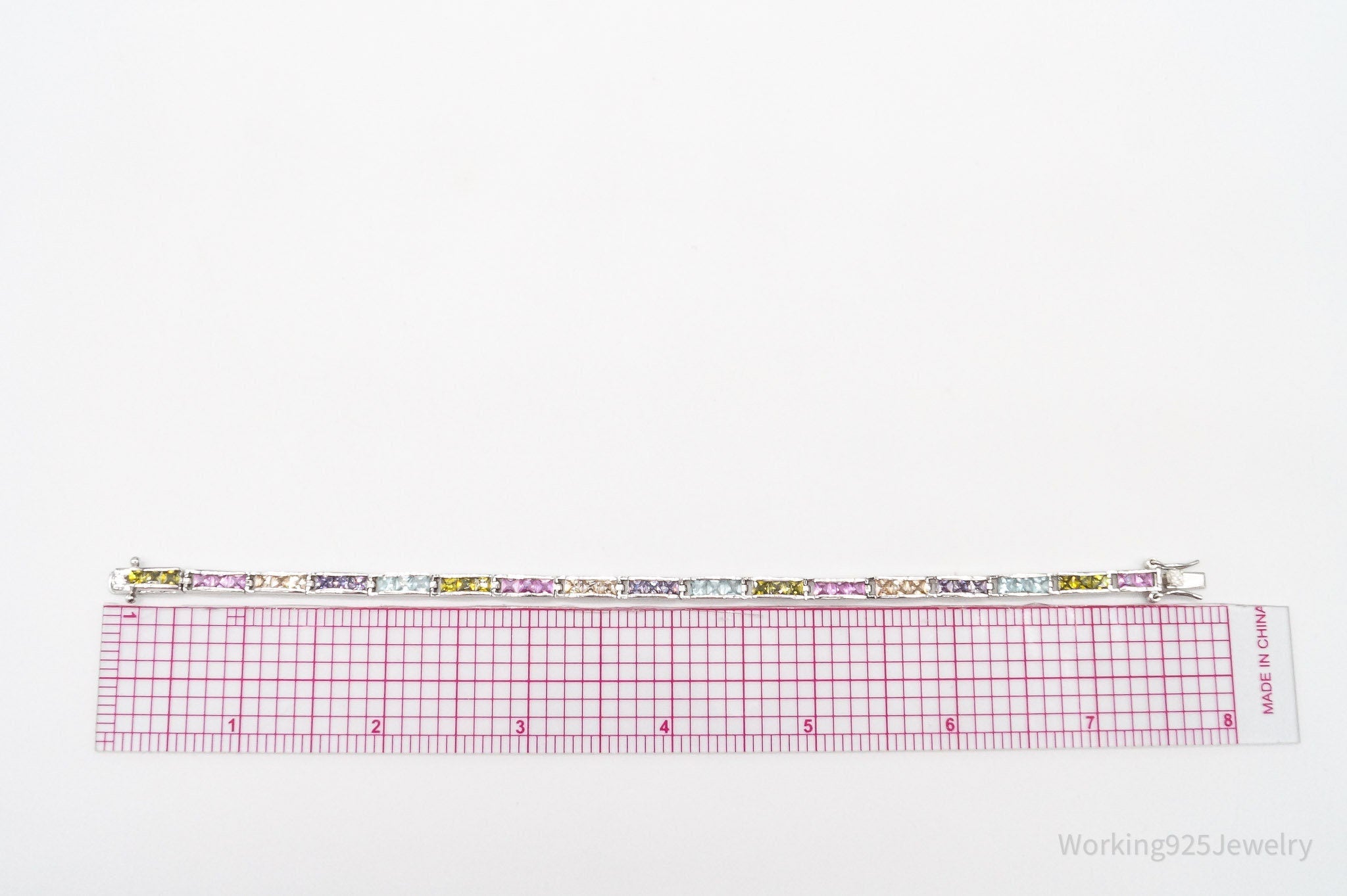 Vintage Designer FAS Multi Gemstone Sterling Silver Plated Bracelet