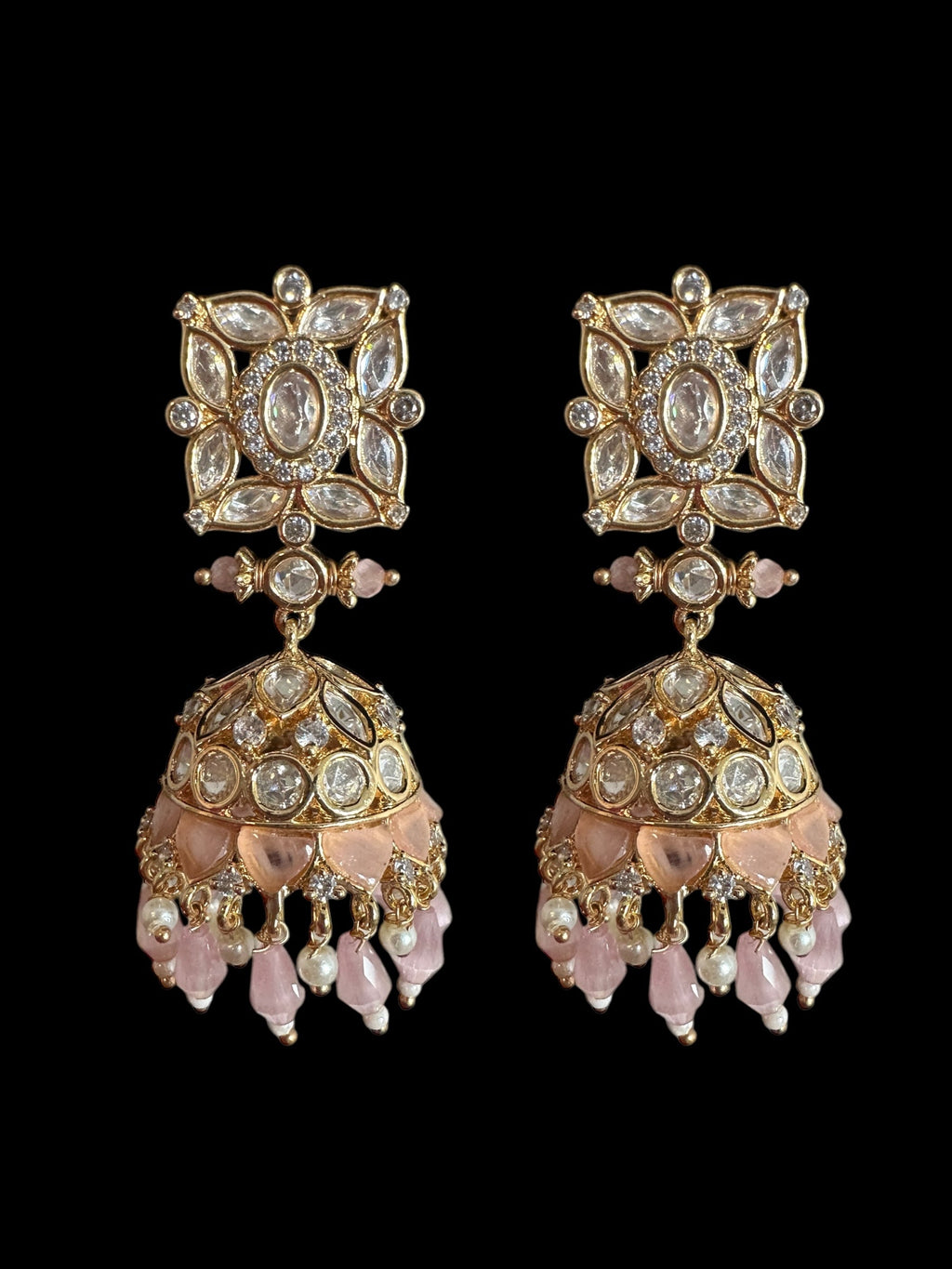 Kaheesha Polki jhumka and tika set in pink ( READY TO SHIP )