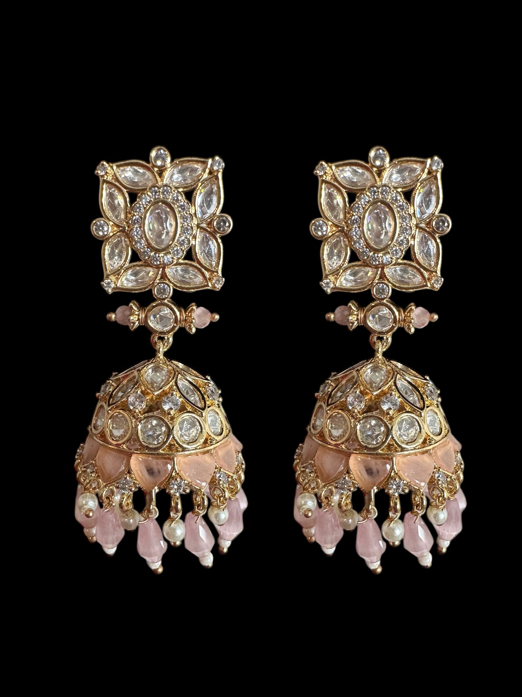 Kaheesha Polki jhumka and tika set in pink ( READY TO SHIP )