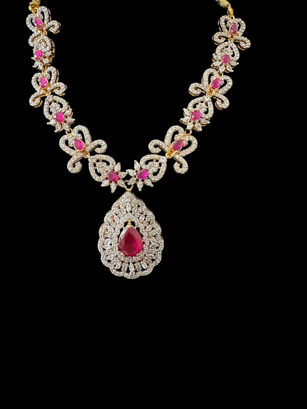 DNS203 high quality necklace set with zircon and ruby cz stone ( READY TO SHIP )